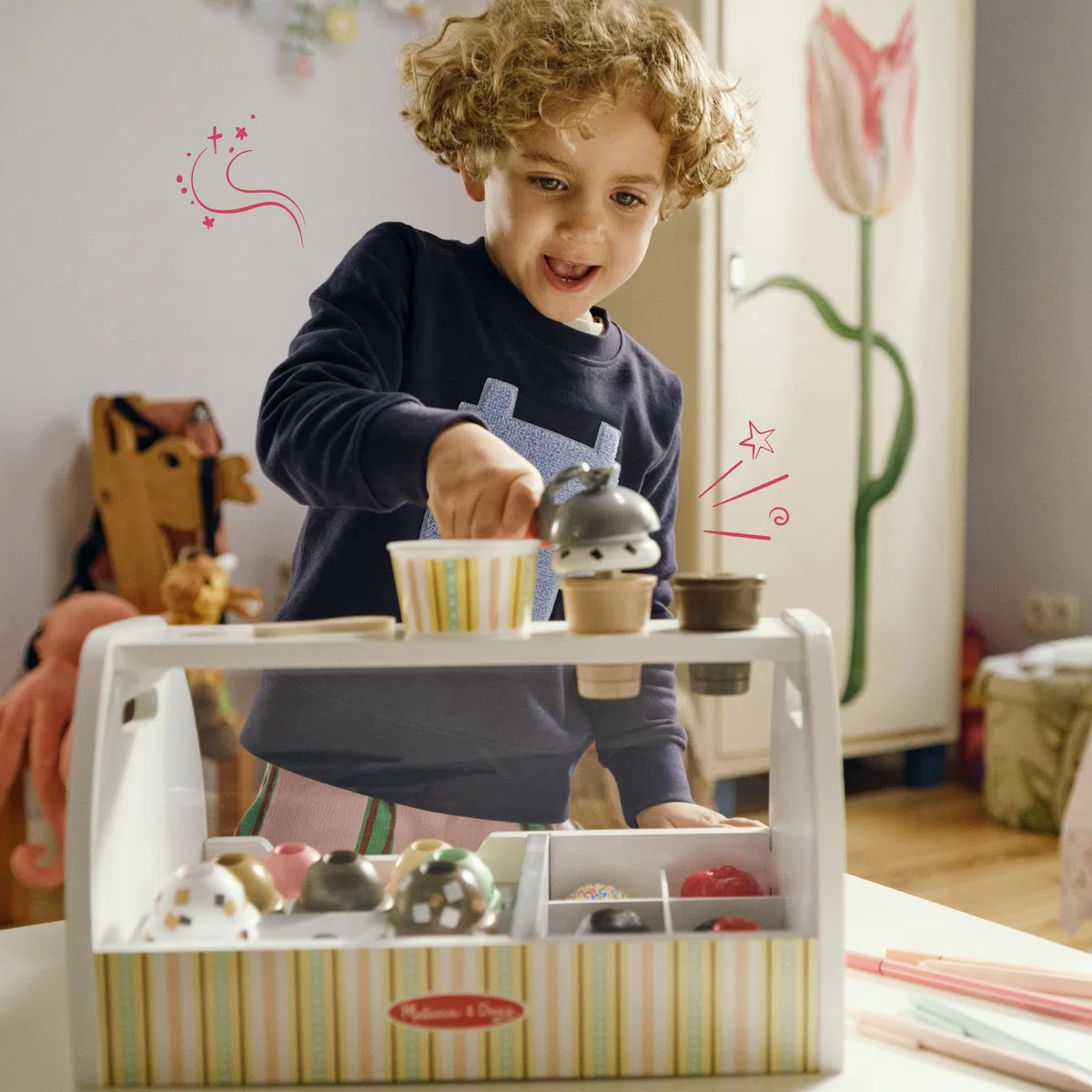 Melissa & Doug Banchetto dei Gelati - Gelateria in Legno, Giocattolo Gelato Finto, Gioco di Imitazione Montessori, Regalo per Bambini e Bambine, 3+ Anni