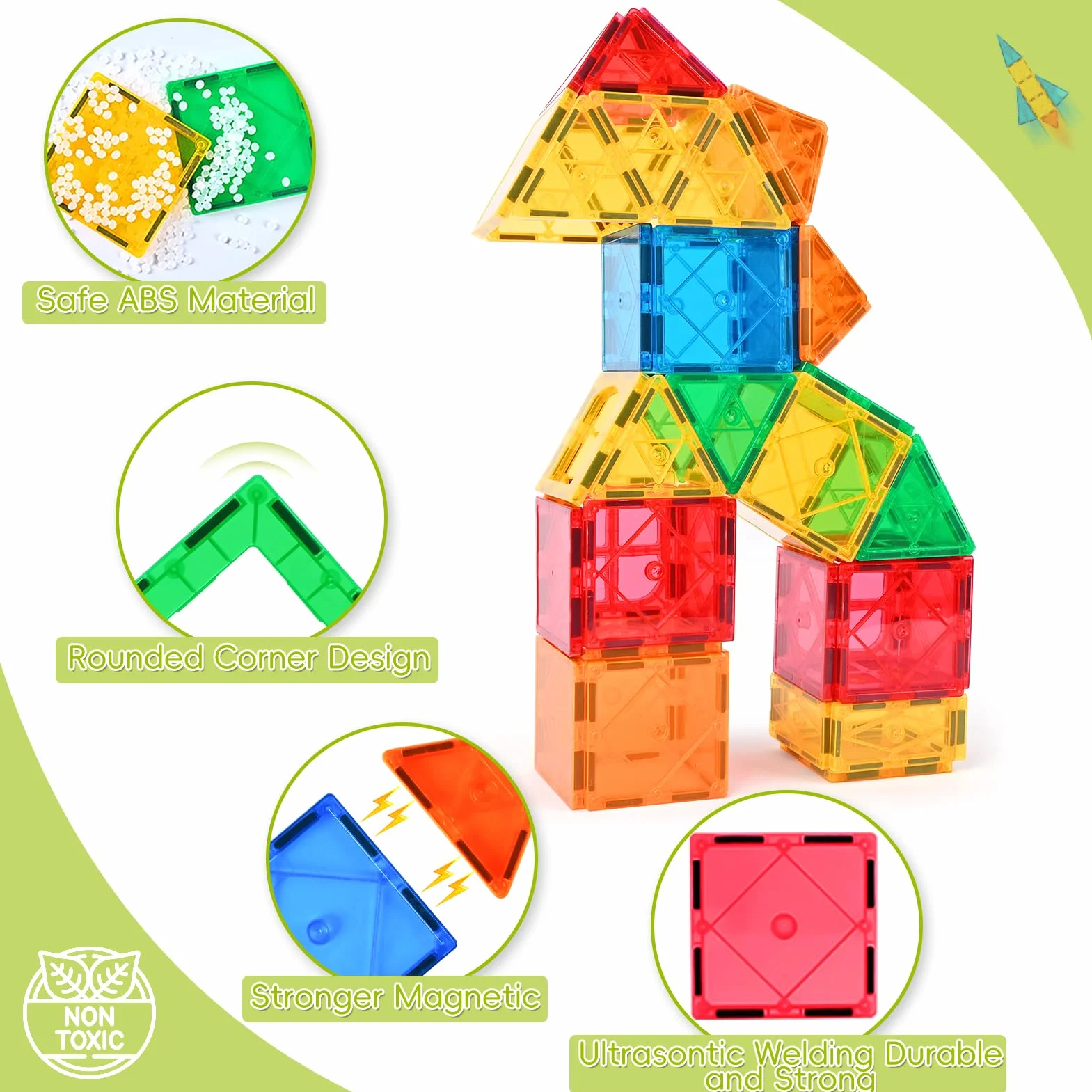 Katiago Costruzioni Magnetiche Bambini, 64 Tessere Magnetiche Colorate di 3 4 5 anni Blocchi Magnetici per Bambini Regalo di Compleanno Costruzione Giocattoli Montessori per ragazzi e ragazze