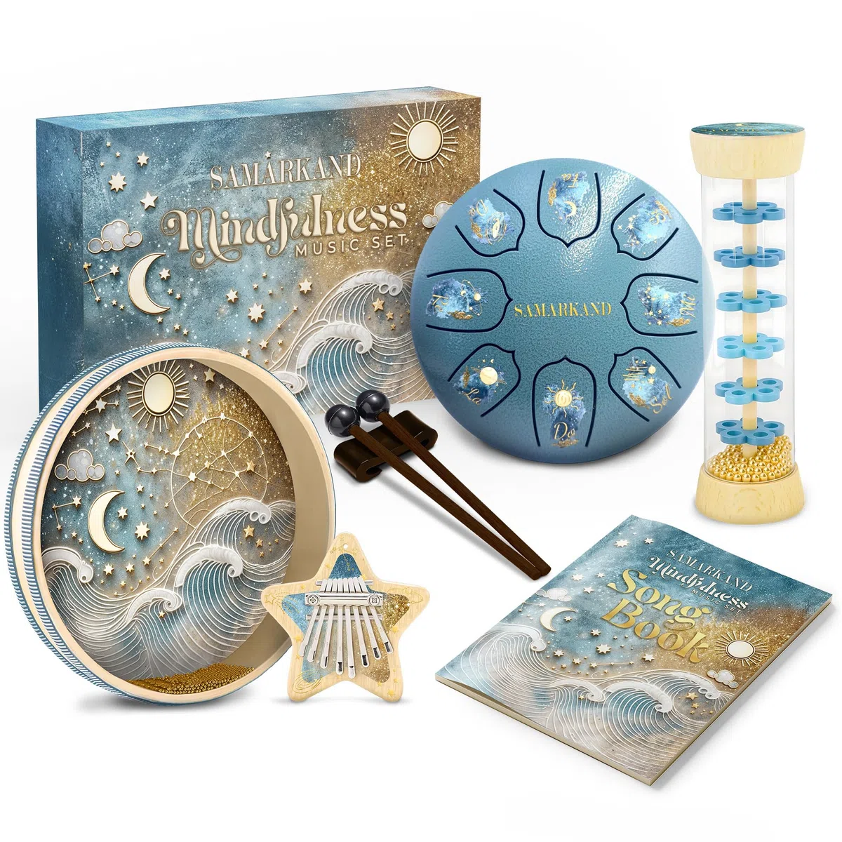 Strumenti Musicali Bambini - Kit sensoriale con Kalimba, Tamburo Oceanico E Bastone Della Pioggia: Suoni Per Calmare, Stimolare Creatività E Ritmo - Giochi Bambini 2 Anni, Giochi Bambini 1 Anno