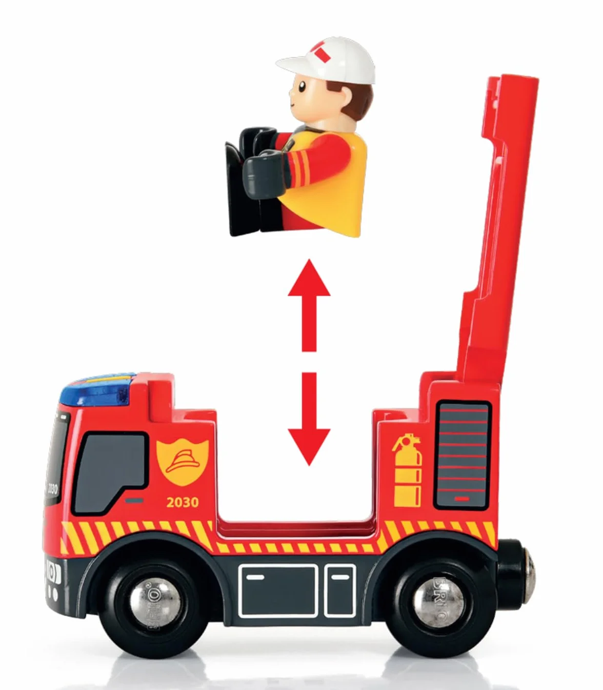BRIO World - Set Ferrovia dei Vigili del Fuoco, Set Costruzioni Trenino in Legno, Giocattolo per Bambino e Bambina 3+ Anni