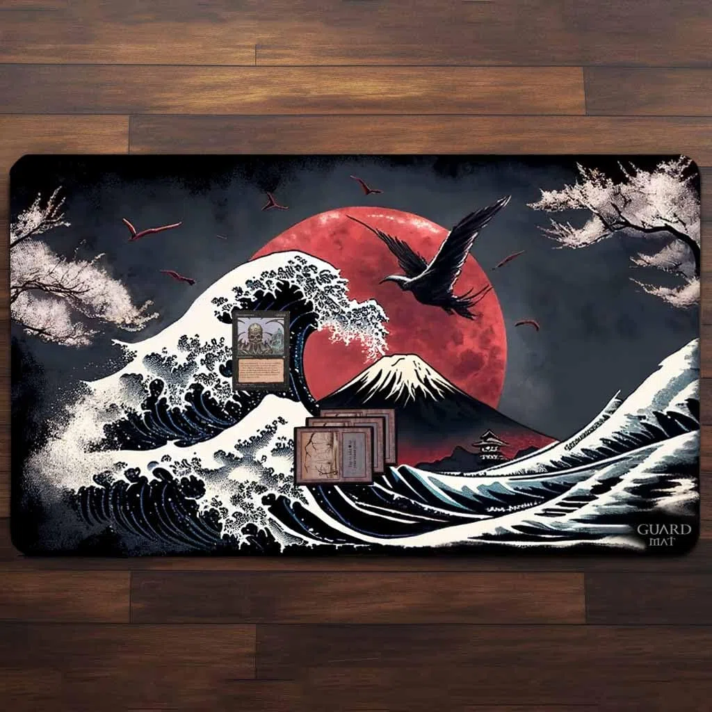 Waves of Tohoku (Bordi Cuciti) - Tappetino per Carte Magic - Tappeto per Gioco Magic The Gathering - Playmat Compatibile con MTG, Signore degli Anelli, Pokemon, TCG, Gioco di Carte