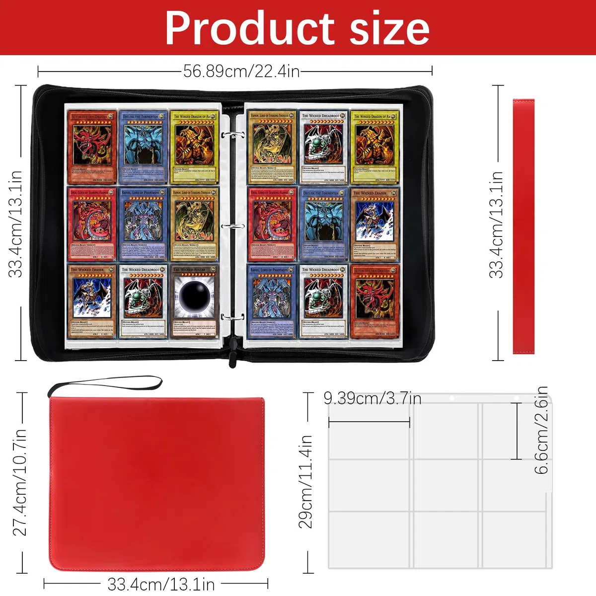 Raccoglitore Carte Pokémon (Rosso) - Album Pokemon - Progettato con 9 Celle su 50 Pagine - Può Contenere Fino a 900 - Adatto per Carte MTG, Gioco, Sportive, ecc