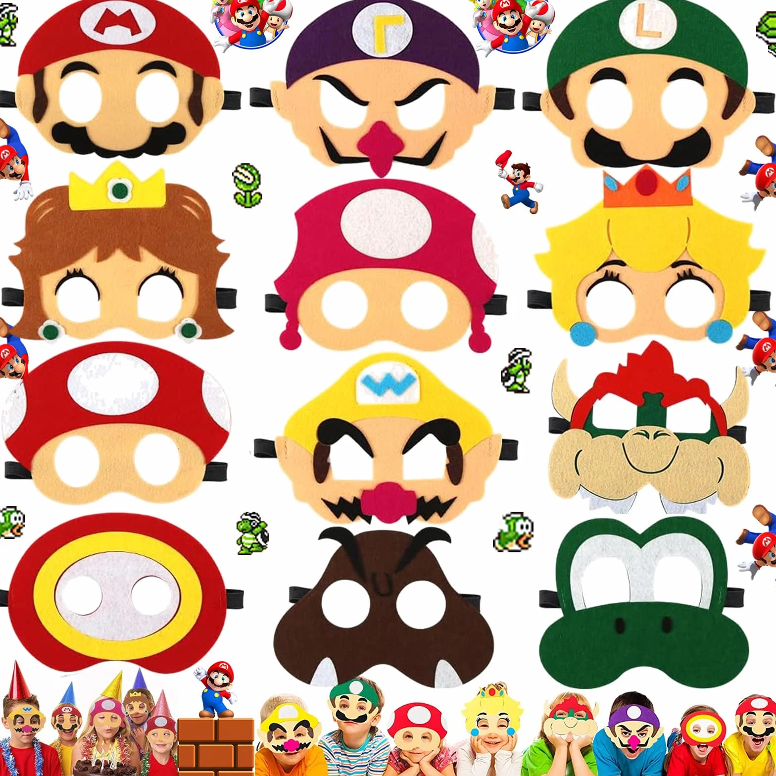 12 Pezzi Mario Maschere Animali, Maschere da Festa Cosplay, Maschere per Feste in Feltro, Festa in Maschera per Bambini e Adulti (Mehrere Stile)