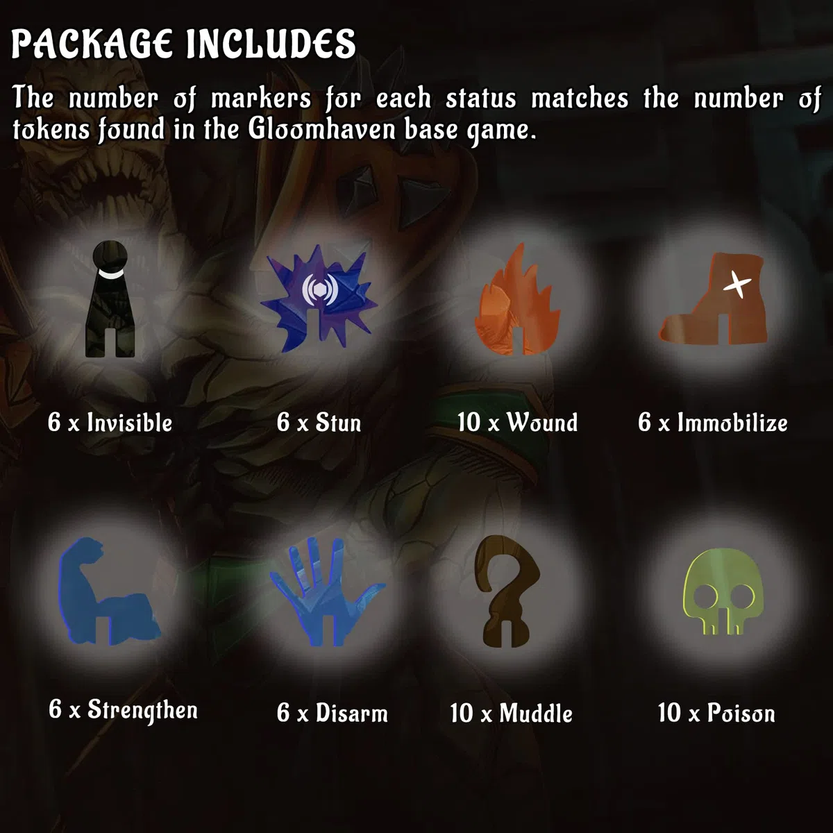Condition Token Set di 60 pennarelli acrilici per effetti di stato per Gloomhaven, cerchi dimenticati e mascelle del leone