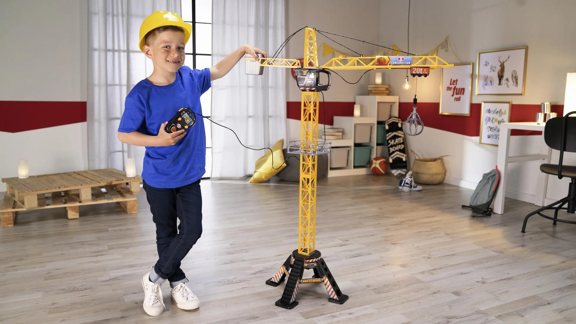Dickie Toys - Mega Crane (120 cm) – Gru extra grande per bambini dai 3 ai 5 anni, con telecomando, verricello, braccio di presa, girevole a 350°, gru telecomandata