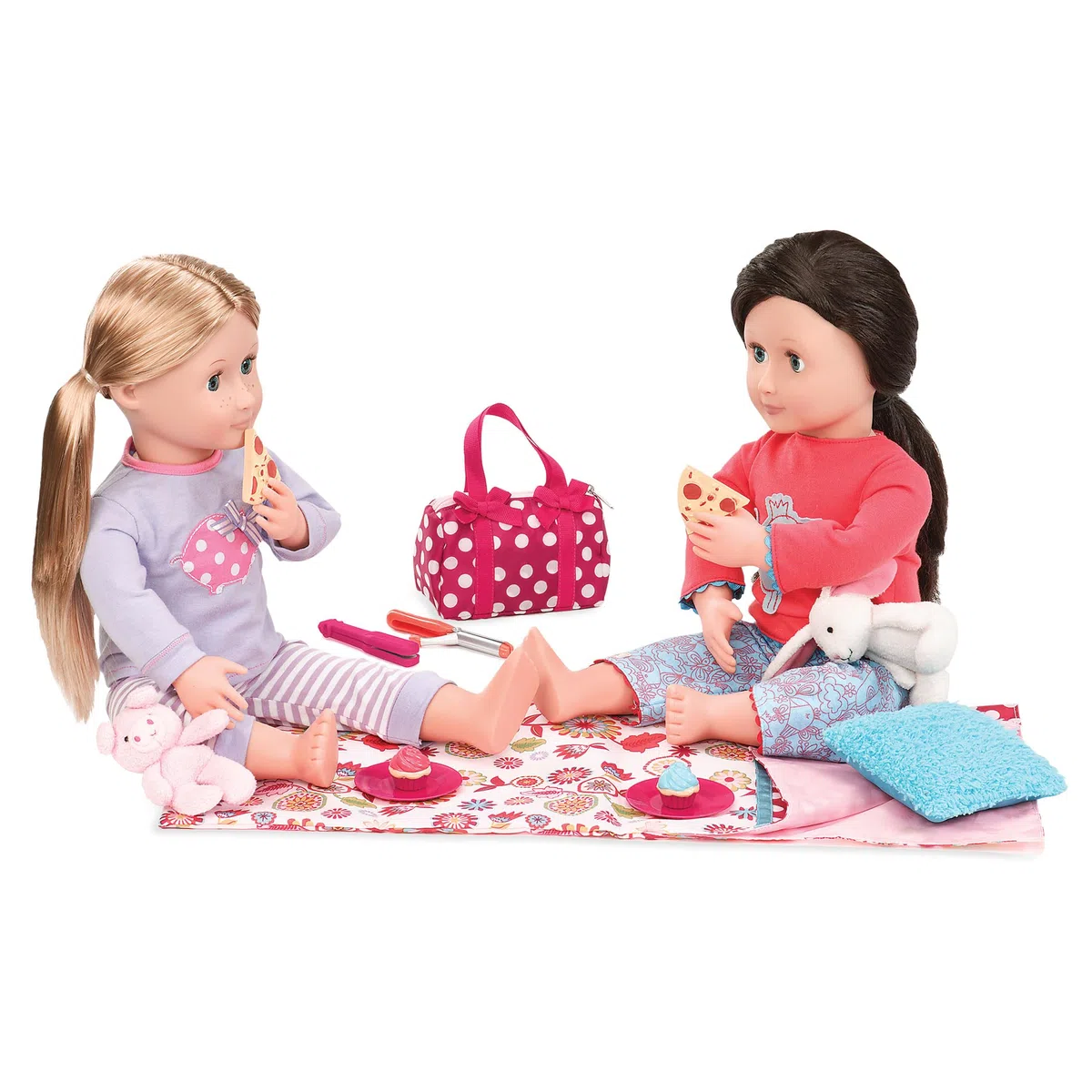 Our Generation - Set Pigiama Party a Pois - Sacco a Pelo - Giocare con Il Cibo - Accessori per Bambole da 46 cm - Gioco di finzione - Giocattolo per Bambini dai 3 Anni in su