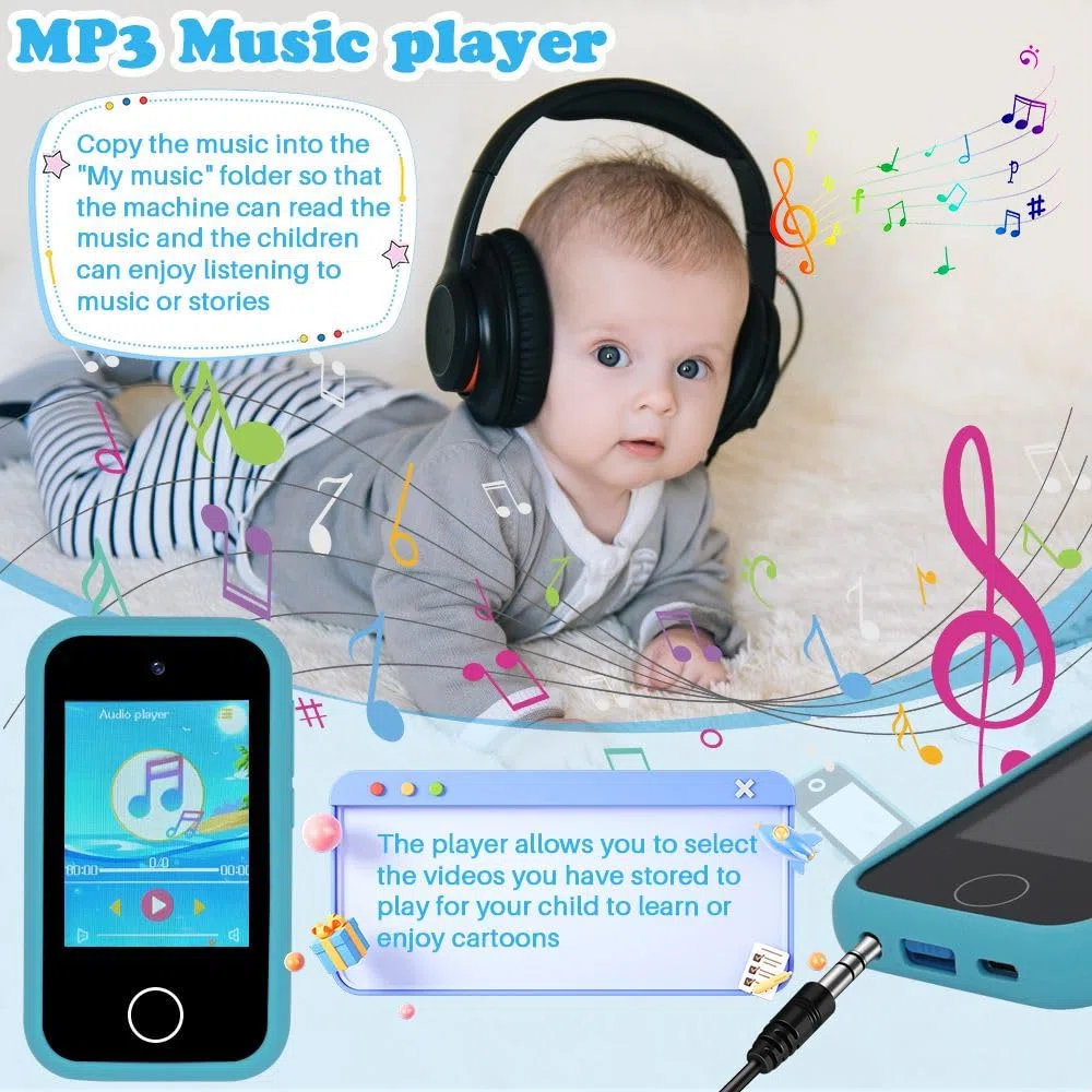 Smartphone per Bambini/Bambina, Cellulare per bambini, Telefono Giocattolo Educativo con Doppia Fotocamera, Lettore MP3, Compreso Favola, Disegno, Sveglia, Regalo per Bambini Dai 3 ai 12 Anni