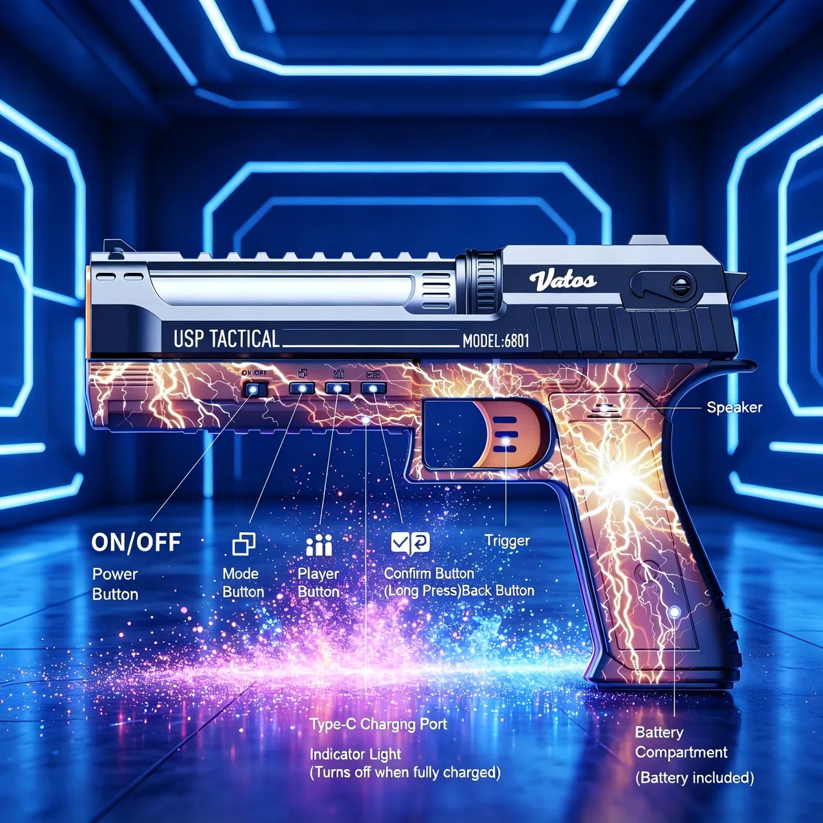 VATOS Set Gioco di Tiro Elettronico Intelligente con Base Bersaglio Punteggio Automatico e Pistola Laser Ricaricabile, Feedback Vocale in Tempo Reale, Giocattolo Interno/Esterno per Adolescenti