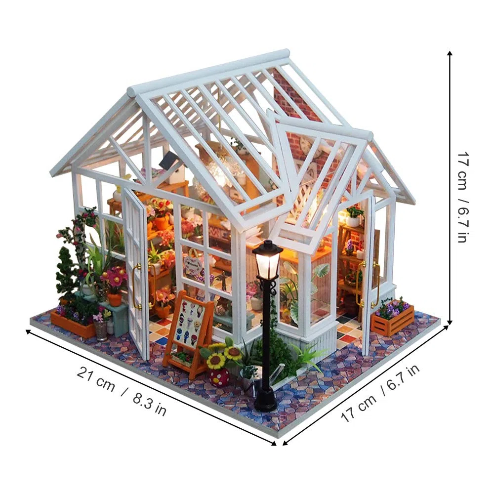 GuDoQi Miniatura Casa Delle Bambole, Kit Casa Bambole In Legno 3D Con Mobili E Musica, Luce A Led, Mini Kit Casa Fatta a Mano da Costruire, Bellissimo Negozio di Fiori