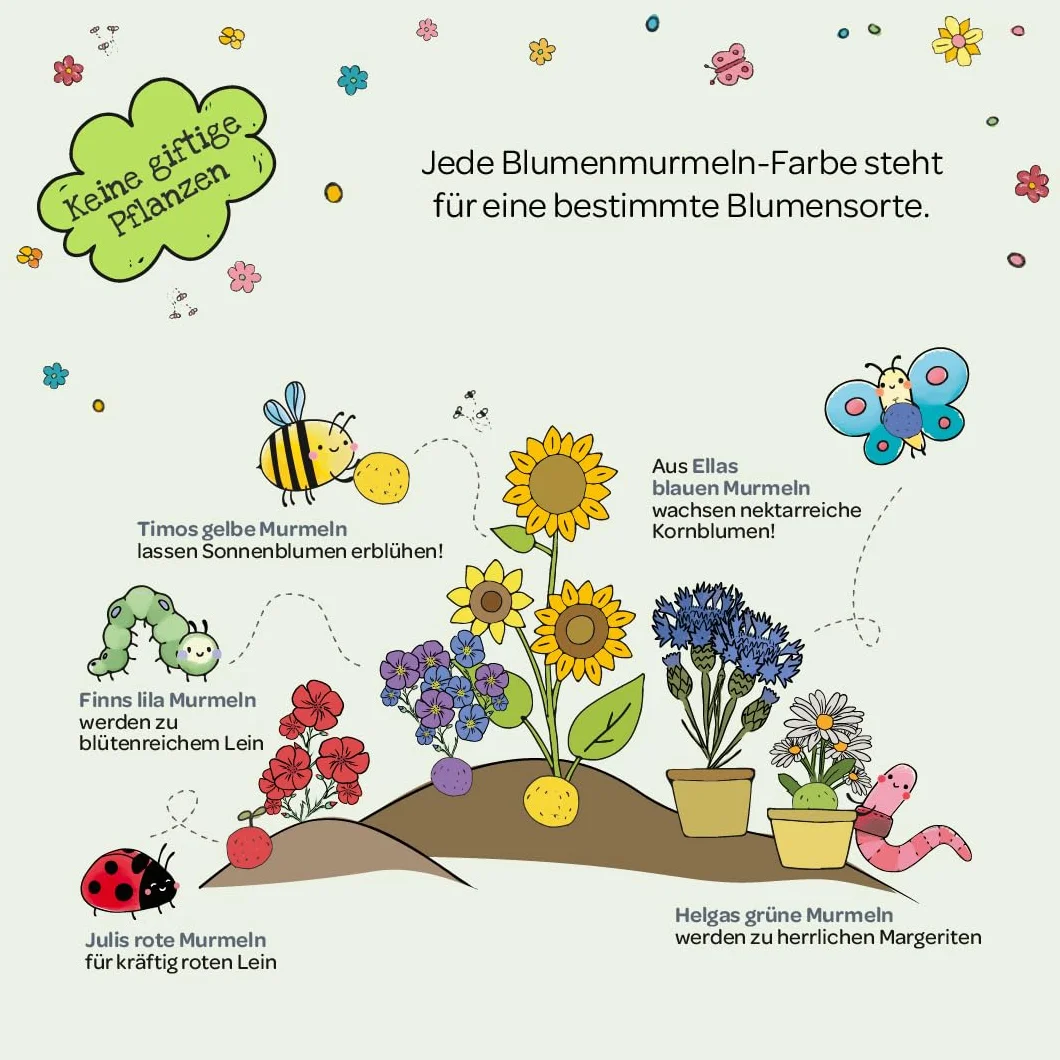 100 biglie di fiori colorate "Mein Naturabenteuer", arrotolate a mano, colorate e vivaci, perfette per il compleanno dei bambini, regalo per bambini, 100% ecologiche e durano almeno 2 anni