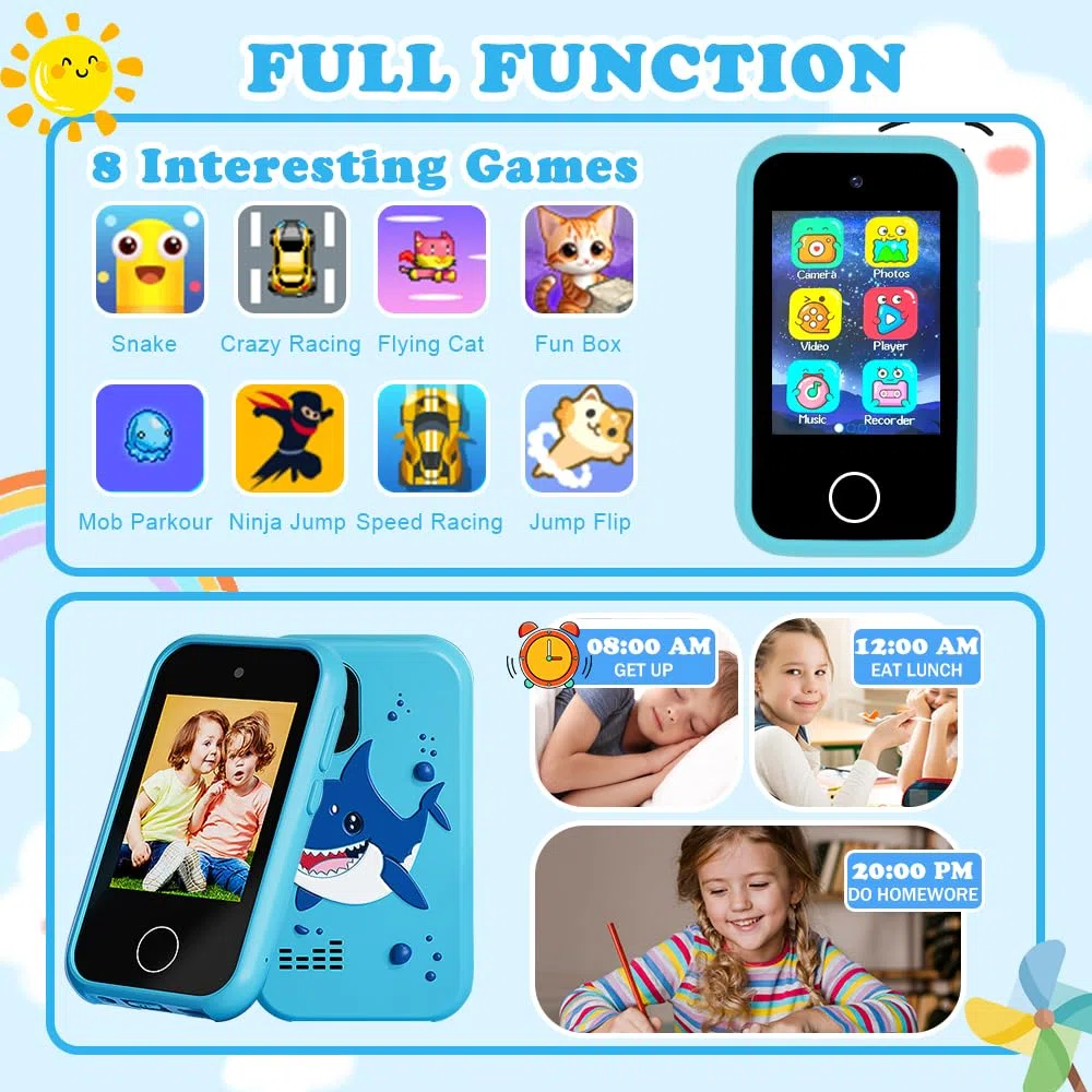 Smartphone per Bambini/Bambina, Cellulare per bambini, Telefono Giocattolo Educativo con Doppia Fotocamera, Lettore MP3, Compreso Favola, Disegno, Sveglia, Regalo per Bambini Dai 3 ai 12 Anni