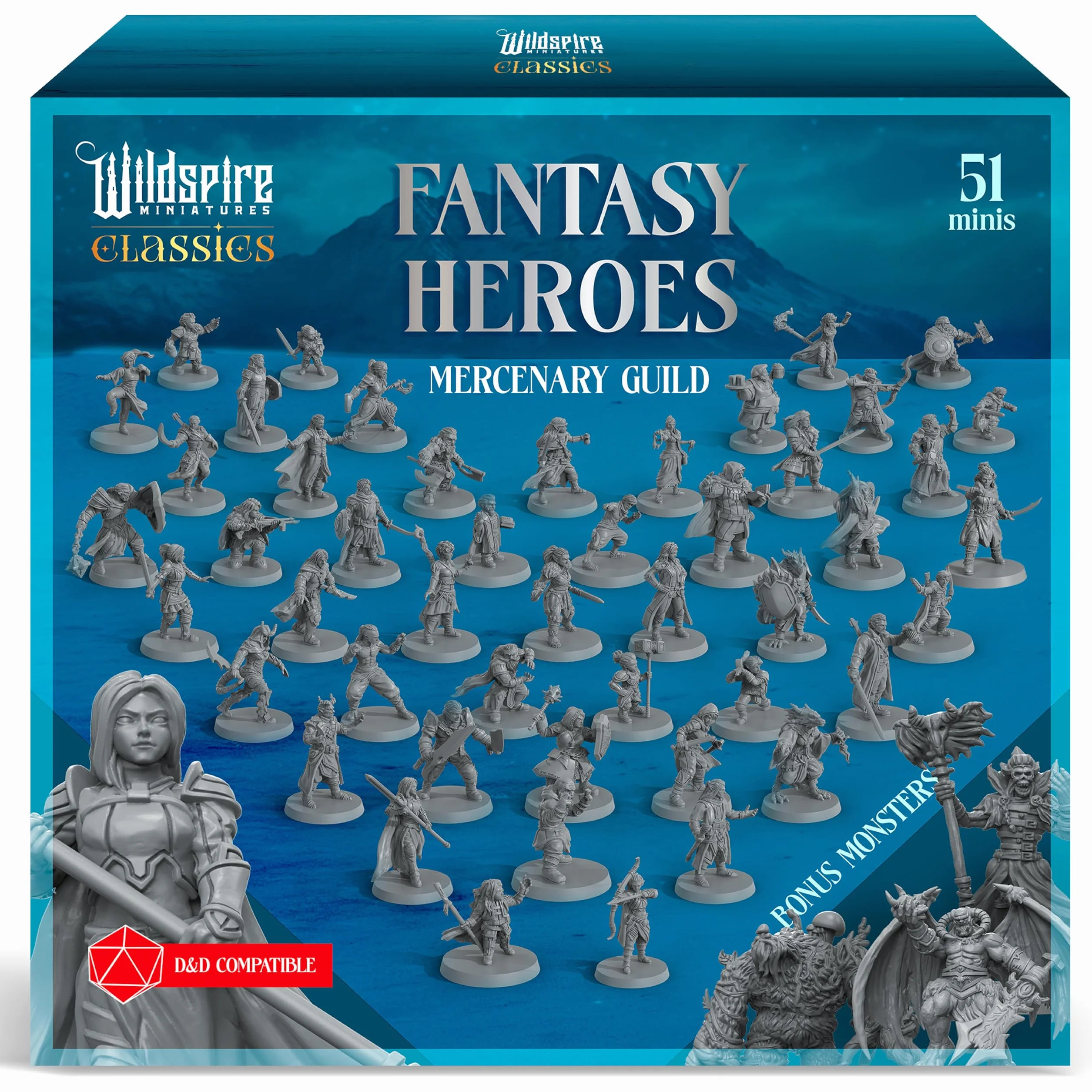 Wildspire Classic Heroes - Mercenary Guild - 51 Verniciabili Per Miniature DND Bulk I 28mm Dungeons Dragons D&D Miniatures