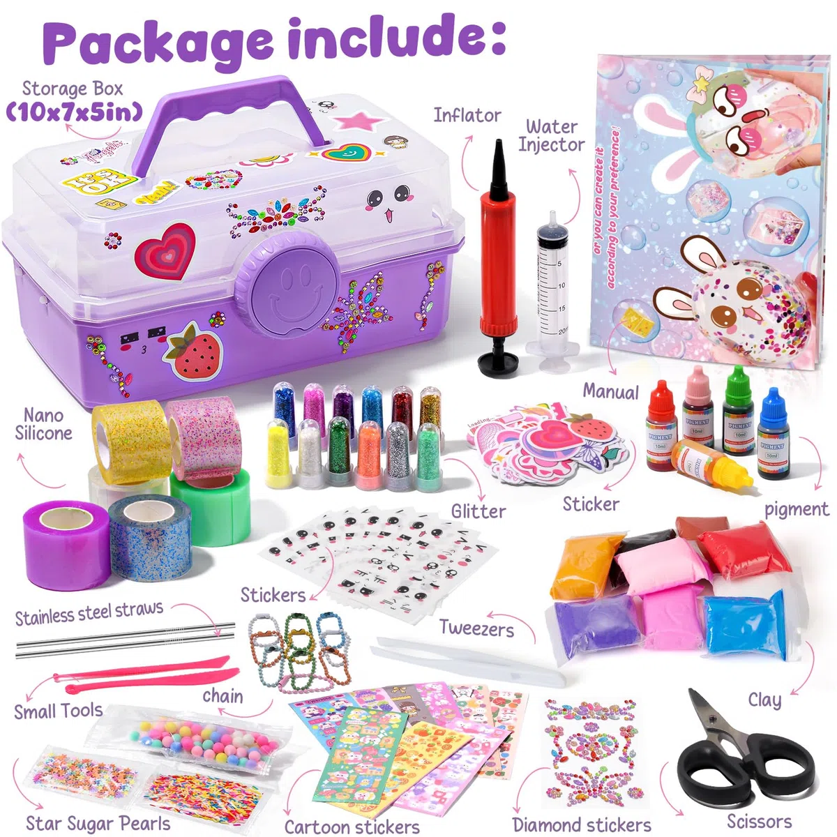 vamei Nano Tape Bubble Kit Lavoretti Creativi per Bambini con Nano Tape, Argilla, Perline, Adesivi Kawaii e Accessori, Nanotape Materiale per Lavoretti Creativi Giochi Regalo per Bambini Bambina