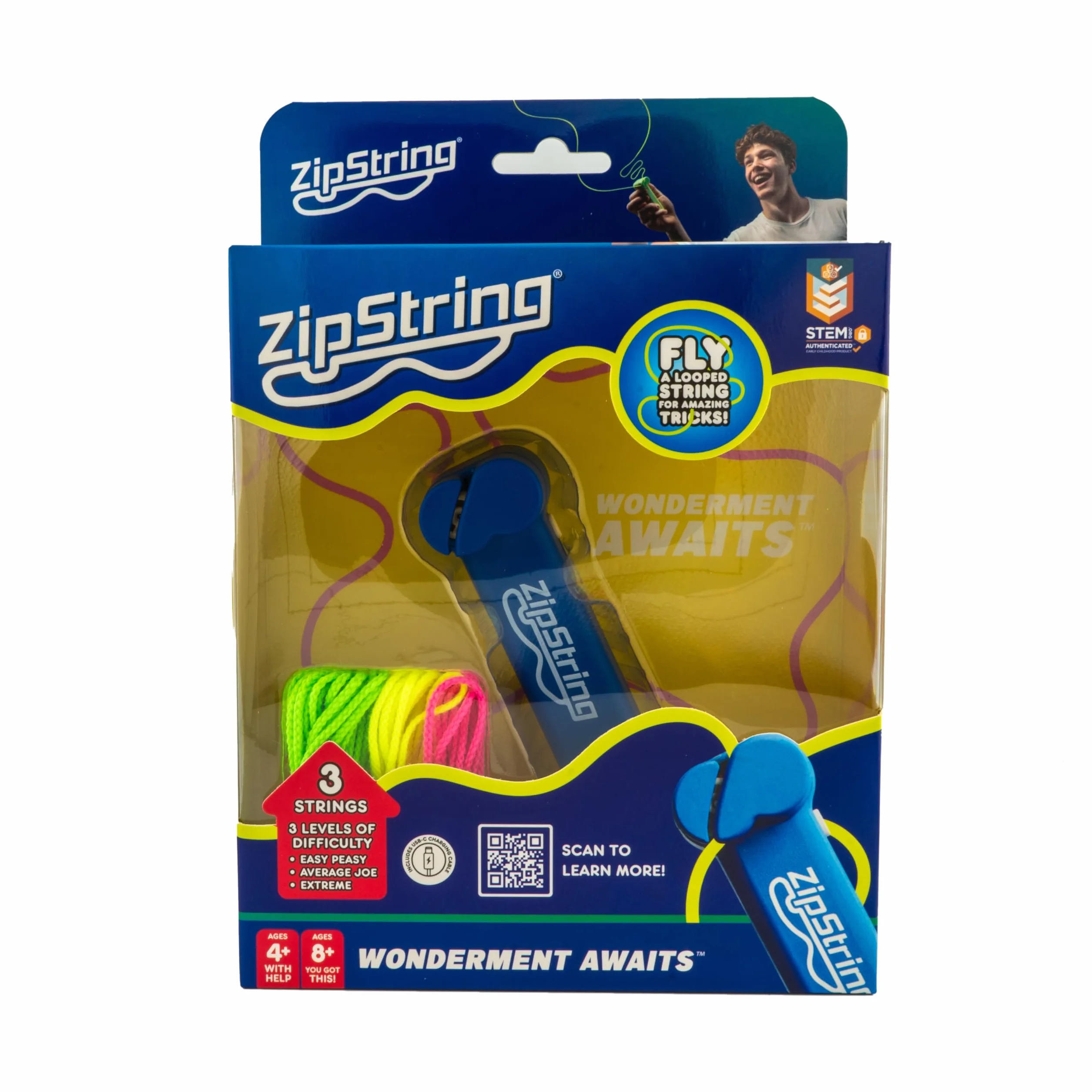 ZipString - Lanciatore di corda - Giocattolo da esterno virale, giocattolo Fidget - per bambini e adulti - Giocattoli fantastici - Corda - Bodacious Blue Zip String Toy