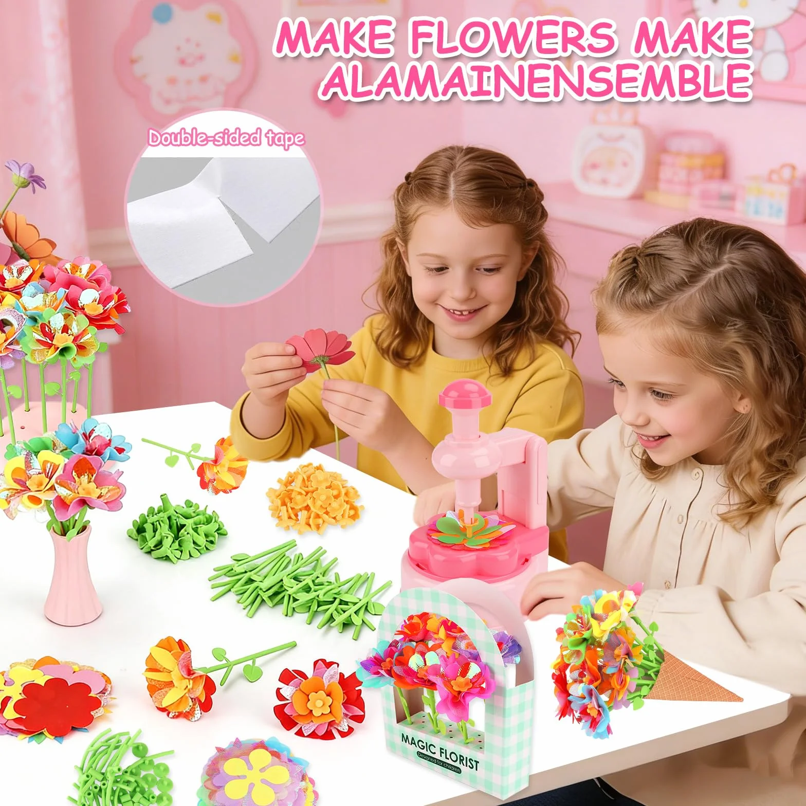 Il Laboratorio dei Fiori,Set fai da te di fiori fai da te per bambini,Kit artigianale con macchina per la produzione di fiori bambini,DIY kit creativo regalo giocattoli bimba 3 4 5 6 7 8 9 anni