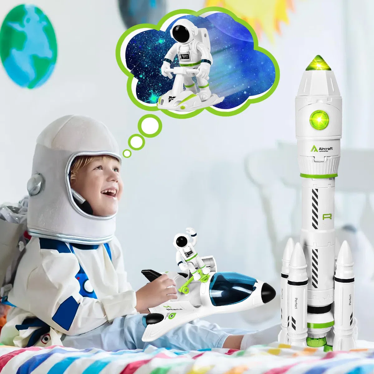 Herenear Space Shuttle Giocattolo,Razzi e Navi Spaziali, Razzo Spaziale Giocattolo con Astronaut, Giocattoli Razzo STEM 5 in 1 Regalo per Ragazzi e Ragazze