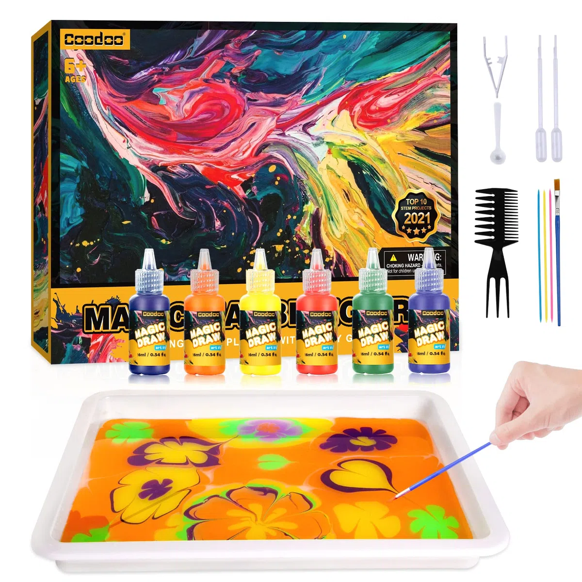 Coodoo Vernice Marmorizzante ad Acqua per Bambini, Kit di Artigianato per Ragazze e Ragazzi, per Bambini dai 6 agli 8-12 Anni Idee Regalo Pasqua