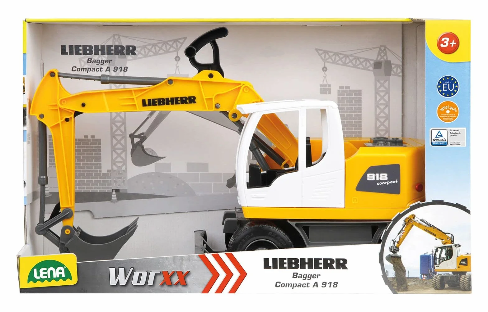 LENA - Liebherr A918 Litronic Veicolo Giocattolo per Bambini Piccoli, Giallo