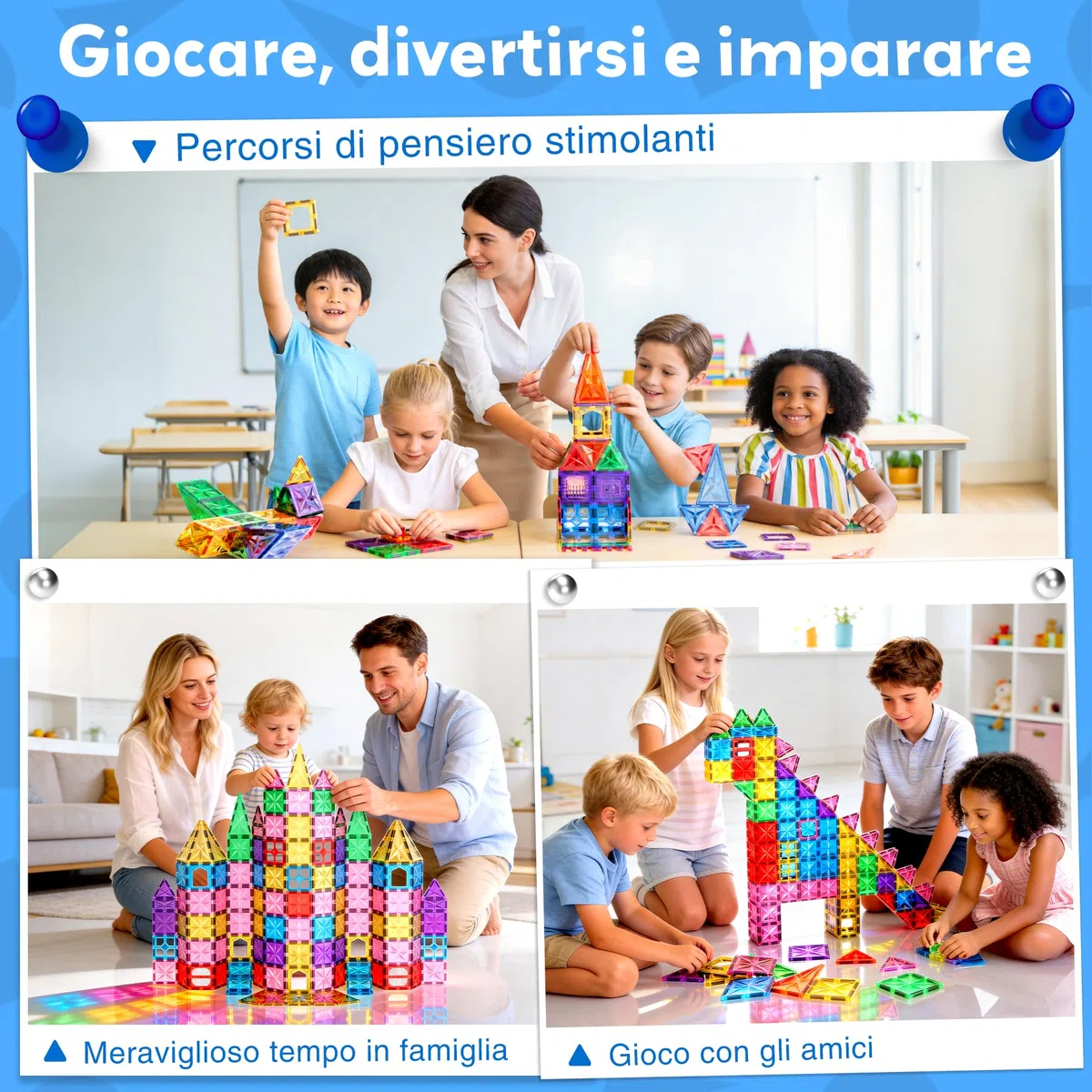 WOOBLO Blocchi Magnetici,Giocattolo Magnetico STEM Montessori 3+,Giocattolo Magnetico per Bambini 3-5 Anni, Giocattolo di Apprendimento Sensoriale,Regalo per Bambini e Bambine 42 Pezzi Rimovibile