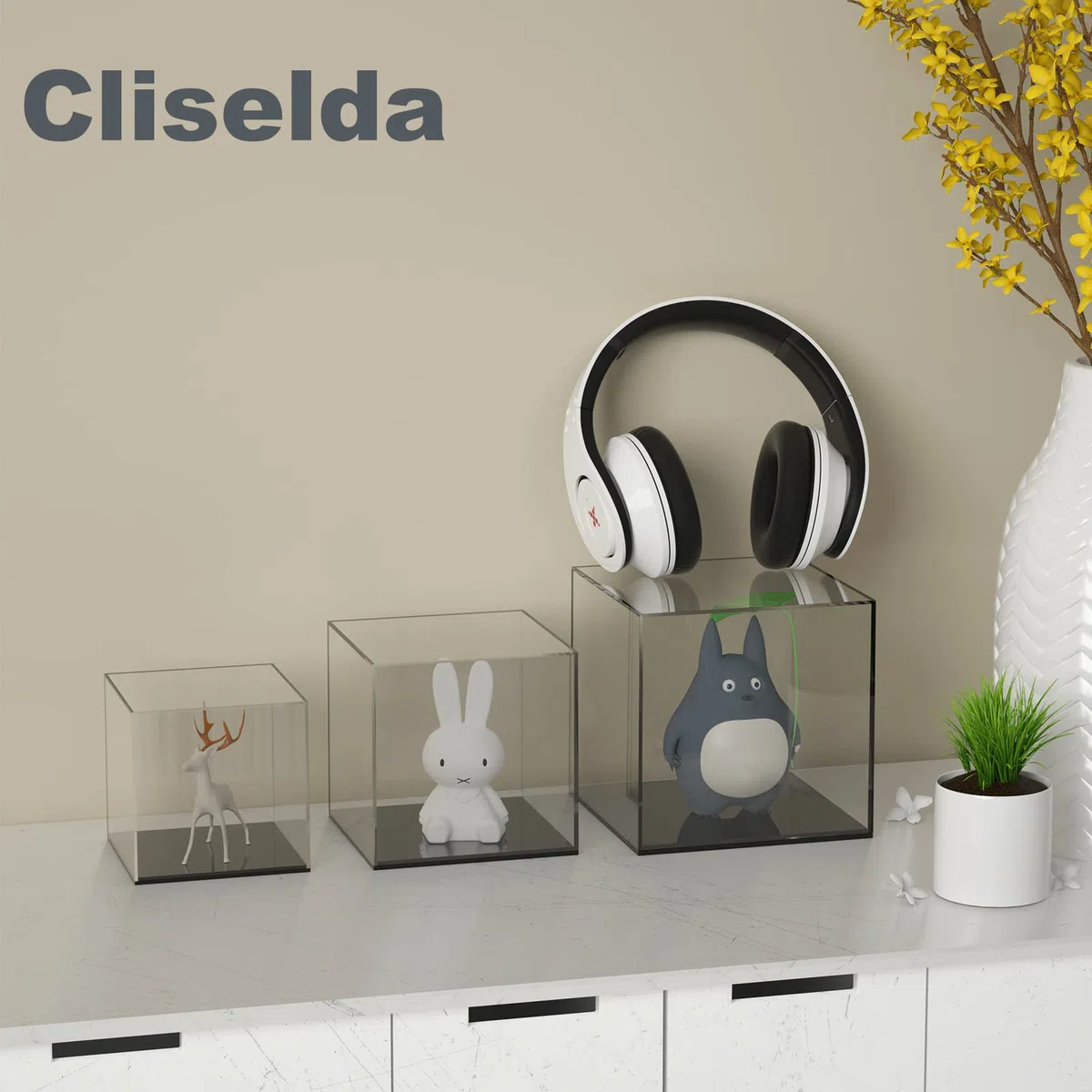 Cliselda Vetrina in Acrilico Trasparente con Base Nera, Nessun assemblaggio richiesto, Protezione Antipolvere Scatola in Acrilico per Action Figure Giocattolo da Collezione (15x15x15cm)