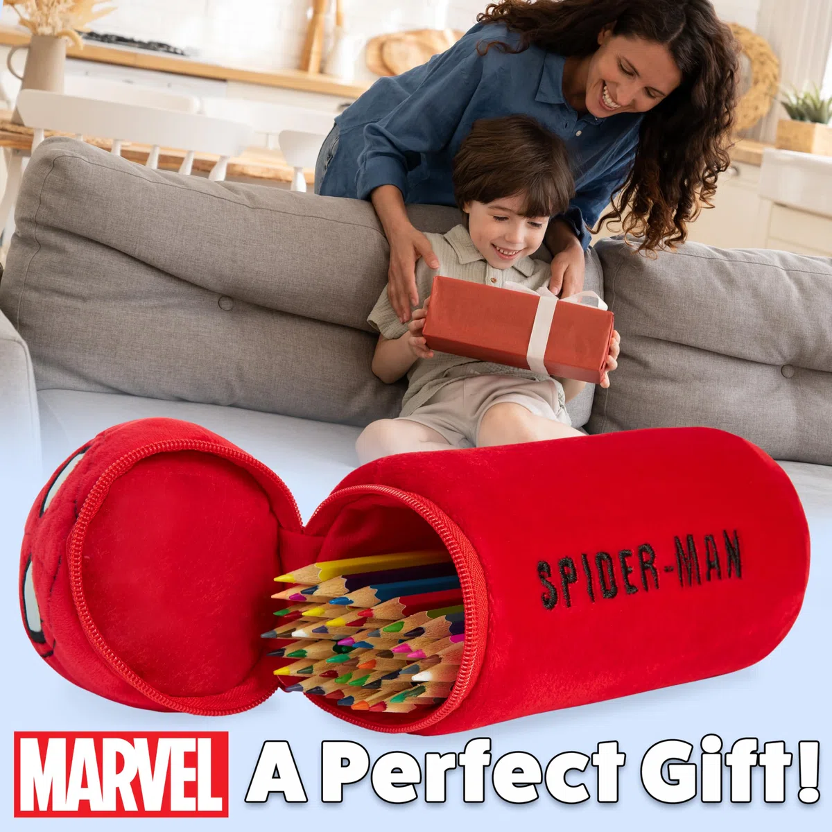 Marvel Spiderman Matite Colorate con Astuccio Scuola 48 Pz Iron Man Set da Colorare per Disegnare e Schizzare Regalo Bambino (Rosso Spiderman)