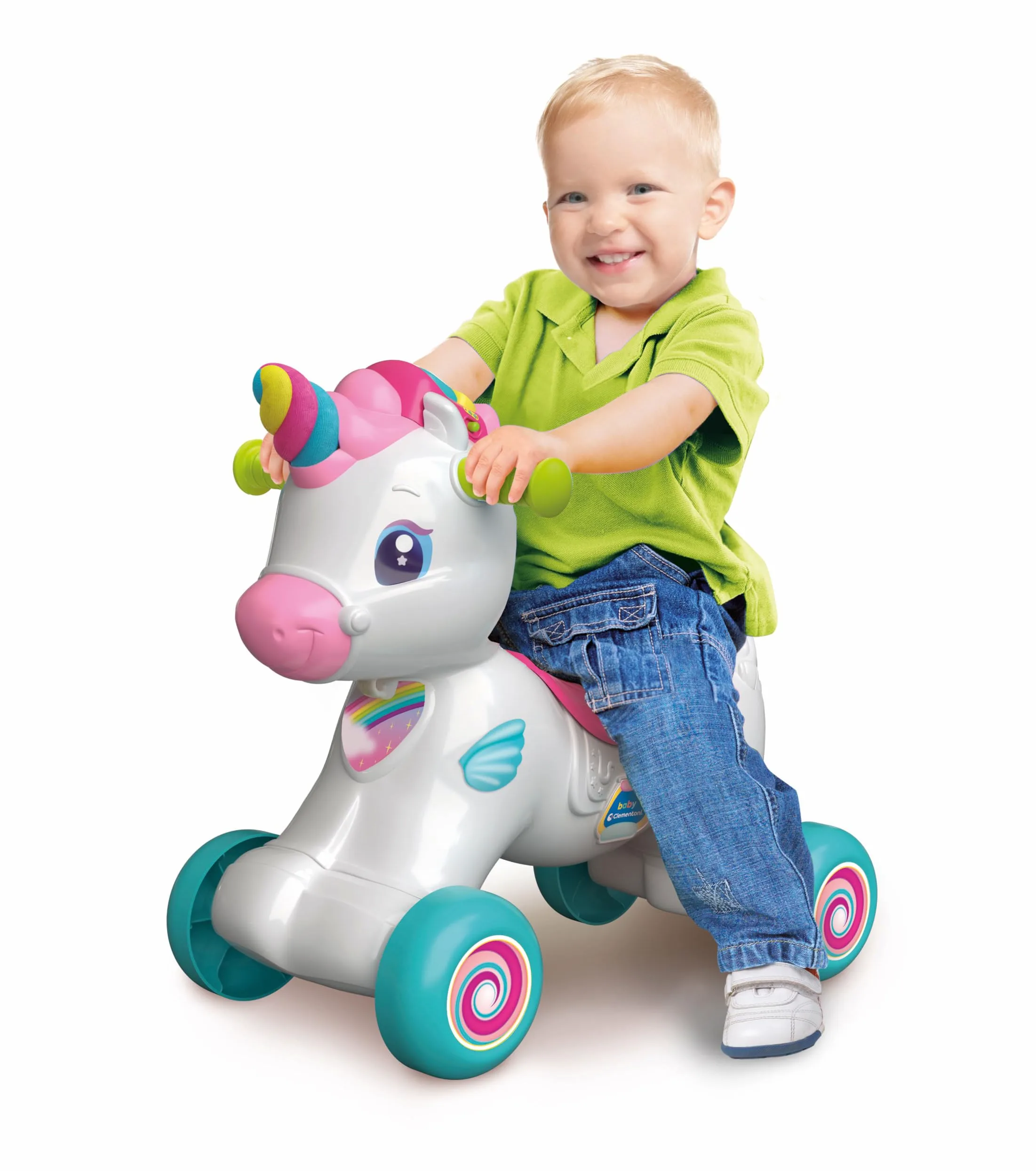 Baby Clementoni - Nuvola Dolce Unicorno, Ride On 3 in 1 Educativo per Bambino 12-36 Mesi, Gioco Parlante in Italiano e Inglese, Giocattolo Primi Passi con Suoni, Luci e attività Educative, 17855