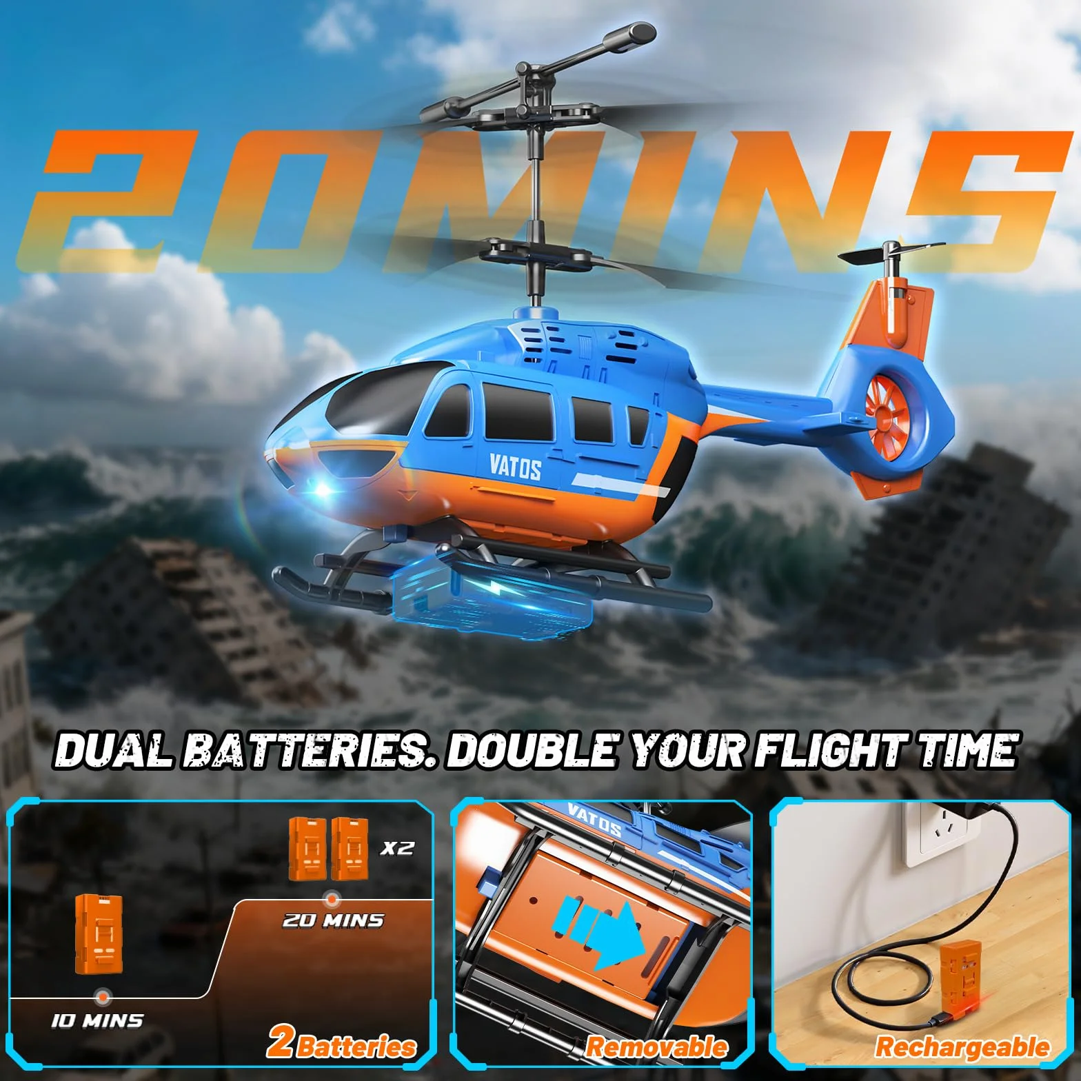 VATOS Elicottero RC 2.4G con Luci LED - Controllo Semplicissimo, Funzione Altitude Hold, Decollo/Atterraggio Automatico - Avviso Batteria Bassa - Regalo Per Bambini Principianti 10+ Anni
