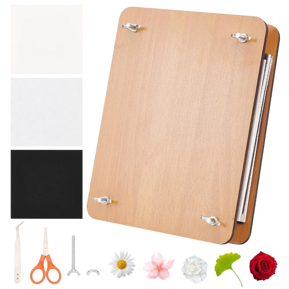 BENECREAT Kit per Spremitura Fiori, Kit per La Stampa di Fiori per Piante Rettangolari da 24x18 cm per Adulti, Kit per La Conservazione dei Fiori in Legno per La Realizzazione di Foglie