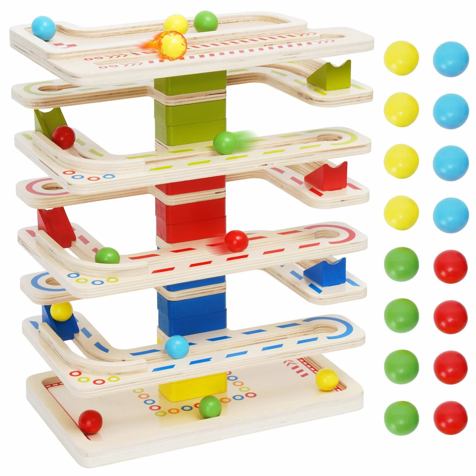 Pista Biglie Giochi in Legno per Bambini, Pista da corsa Set con 16 palline, Rampa Gioco vorticoso Giocattoli, Giochi Educativi Montessori dai 1 2 3 Anni in Su