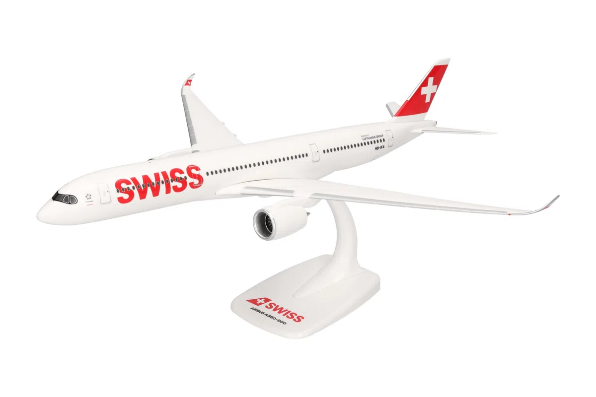 Herpa modello di aereo Swiss International Air Lines Airbus A350-900, in scala 1:200 - Snap-Fit, pezzo da collezione, miniatura deco, statuetta con supporto in plastica