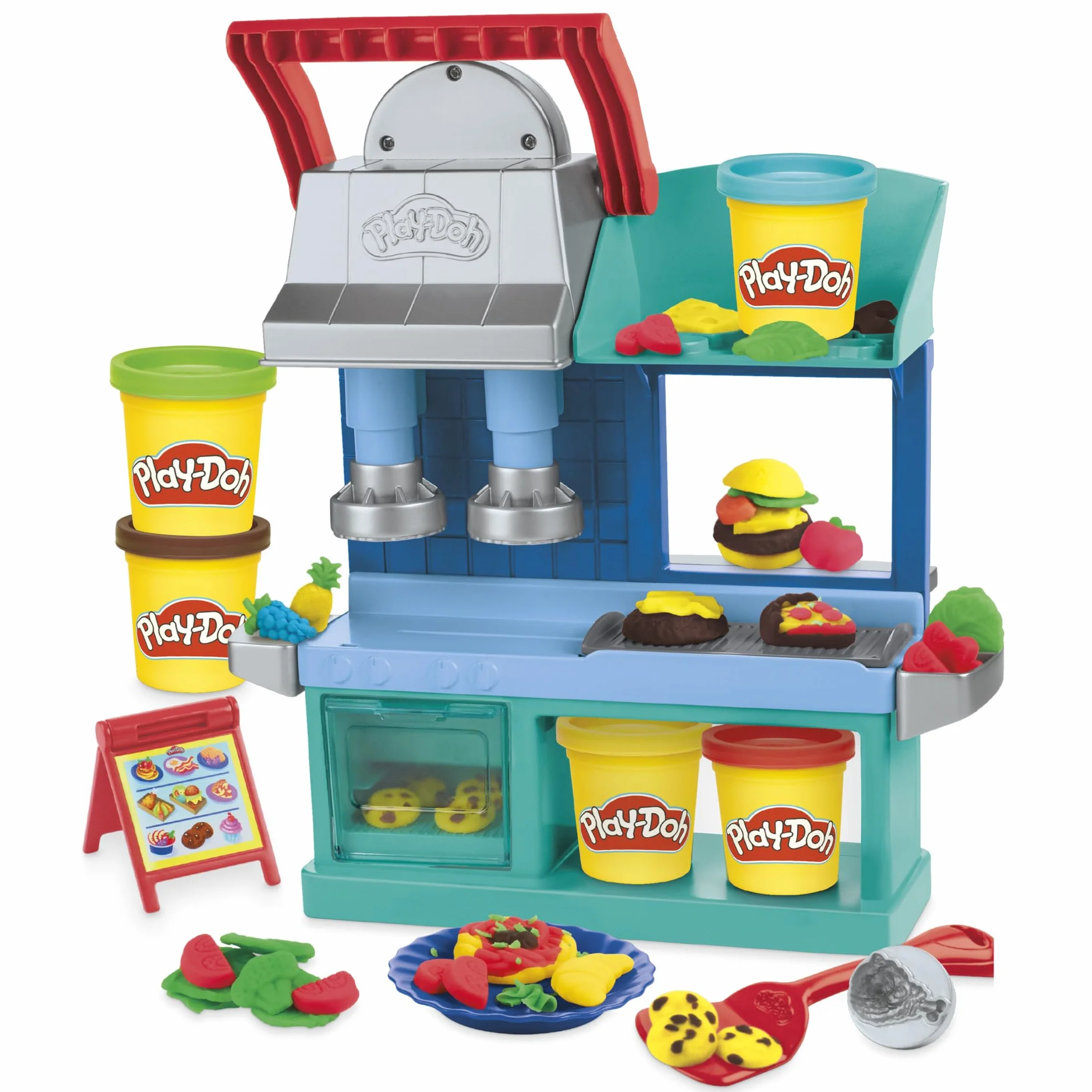 Play-Doh Kitchen Creations, playset Ristorante degli chef in carriera, set da cucina a 2 lati, giocattolo prescolare da cucina per bambini e bambine dai 3 anni in su