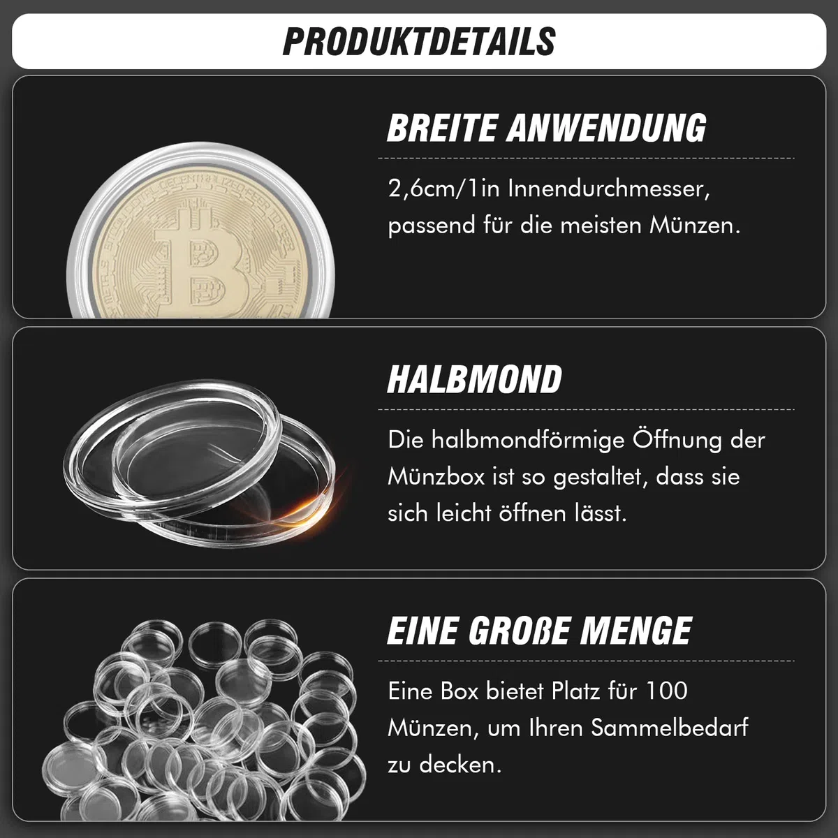 200 capsule da 26 mm per monete da 2 euro con scatola portaoggetti, in plastica trasparente, per monete speciali, pezzi da collezione
