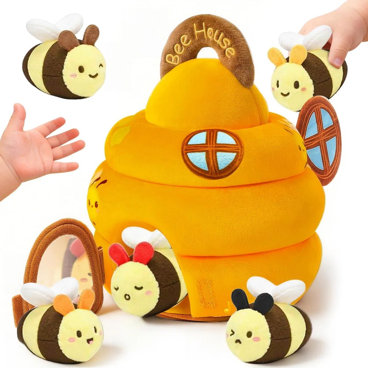 Giocattoli per bambini 6-12 mesi, alveare con 5 api giocattolo, montessori sensoriale giocattolo con musica, sonaglio, specchio, giochi educativi per bambini e giocattoli motorie, regali per bambini 1