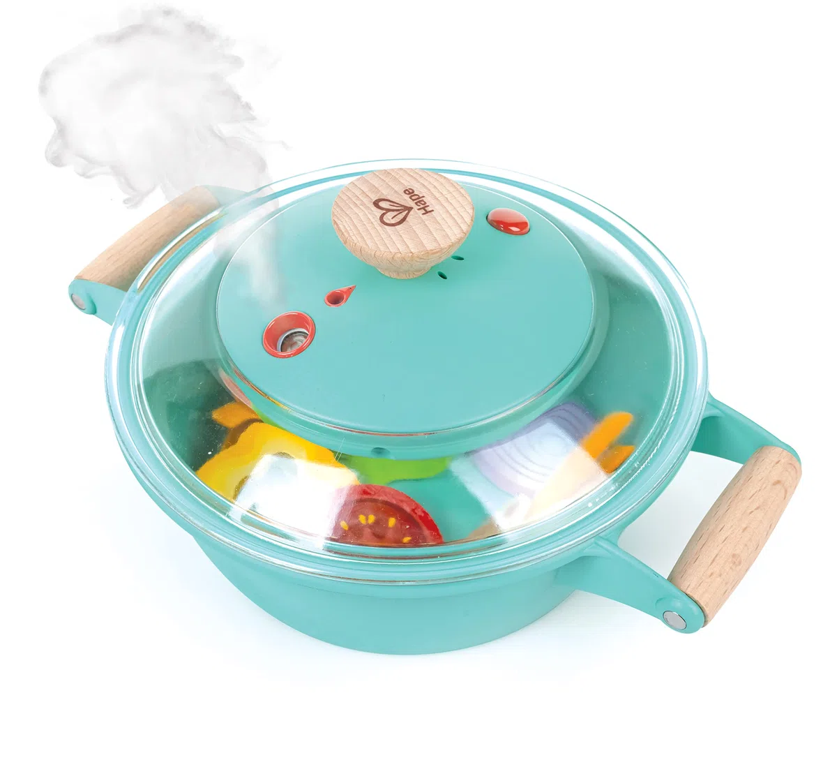 Hape - Set cucina al vapore per piccoli chef | Pentola giocattolo interattiva con contagocce e cibo giocattolo per bambini dai 3 anni su