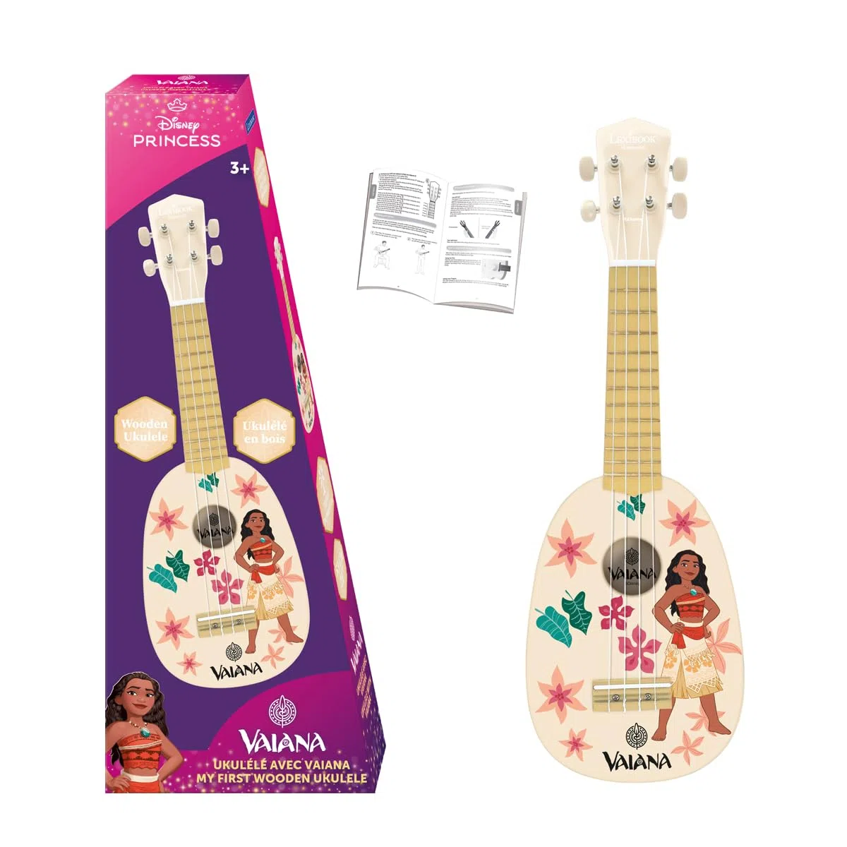Lexibook, Disney Vaiana, Il Mio Primo Ukulele in Legno, 4 Corde in Nylon, 53 cm, Guida Inclusa, Blu, K230VNLXB
