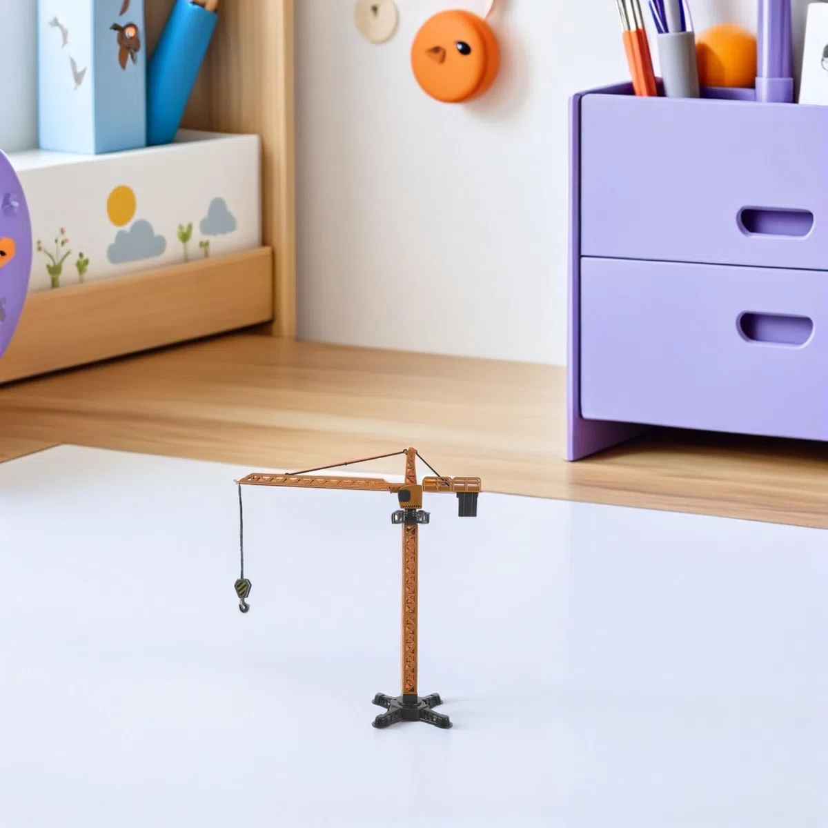 Gru a Torre Giocattolo in Plastica 41 Cm Sollevamento Manuale, Veicolo da Costruzione Educativo, Gioco per Sviluppo Abilità Motorie e Creatività