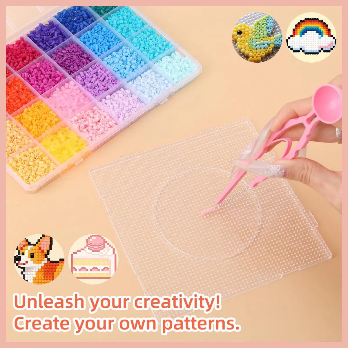 Fai Da Te Perline a Fusione Set, 48 Colori 30.000 2,6mm Perline Fusibili con Diversi Strumenti Lavori Creativi Fai Da Te Forniture per Realizzare Portachiavi Frigo Calamite e Pixel Art