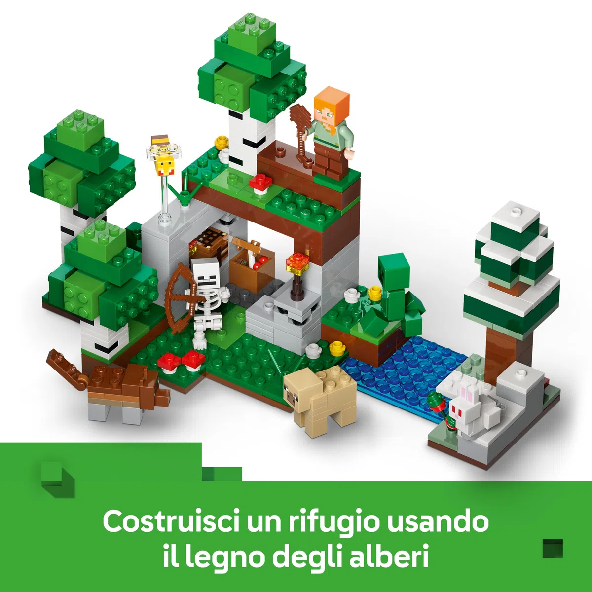 LEGO Minecraft Avventura della Prima Notte - Giocattolo Interattivo con 7 Personaggi tra cui Alex, un Creeper, uno Scheletro e un Lupo - Regalo per Gamer, Bambini e Bambine da 8 Anni in su - 21593