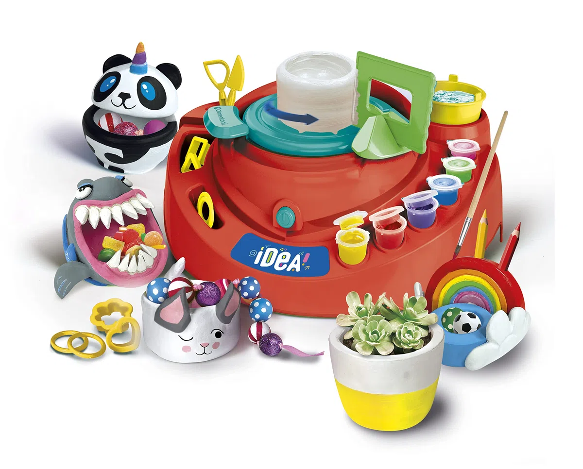 Clementoni Idea - Atelier della Ceramica, Gioco d'Arte per Bambini 7+ Anni, Set Creativo con Tornio Elettrico, Argilla e Accessori per Modellare Tante Creazioni, Made in Italy, Lingua Italiana, 18693