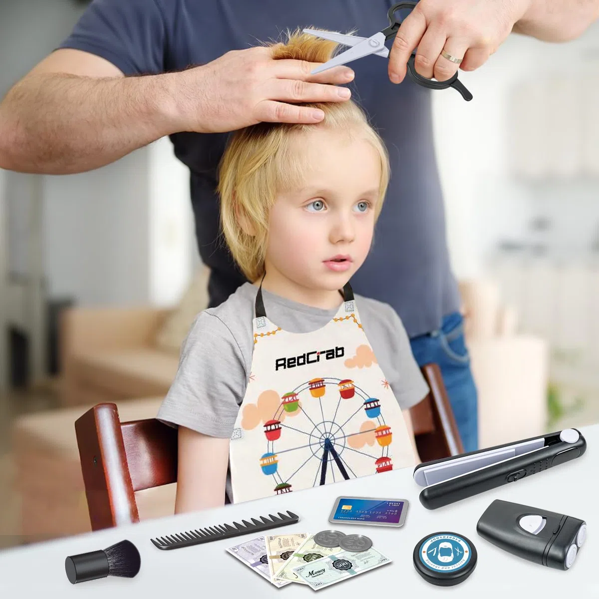 RedCrab Set Parrucchiera per Bambini, 50 Pezzi Gioco di Barbiere di Moda con Asciugacapelli, Rasoio Giocattolo e Accessori per Styling, Giochi di Ruolo per Bambini Ragazza e Ragazzo 3+ Anni