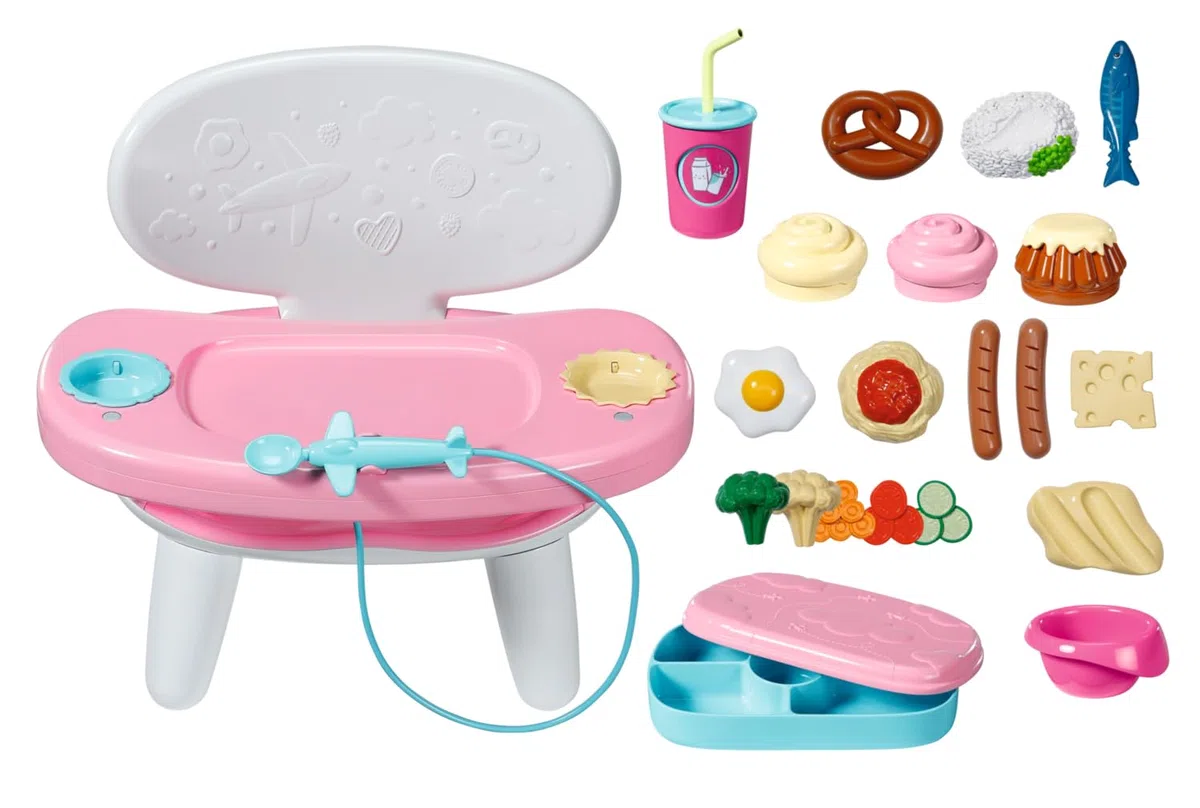 BABY born Tavolo da pranzo con funzione luce e suono - Oltre 10 piatti e bevande diversi - Adatto a tutte le bambole da 43 cm