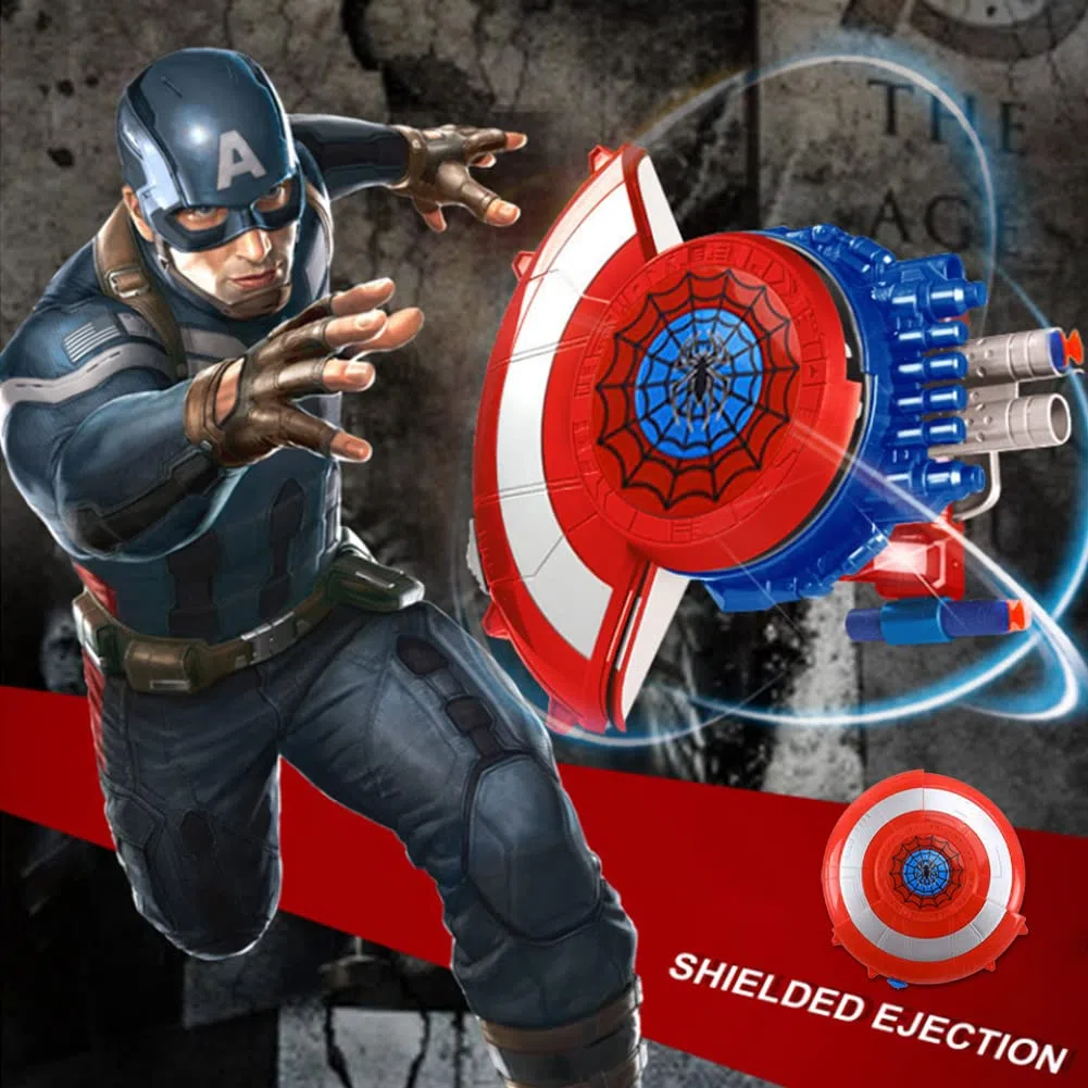 Lanciatore Scudo Captain Scudo Difensivo e Scudo Launcher, Launcher di Eroe, Scudo Morbido Bullet Lanciatore Giocattolo Accessorio Cosplay Regalo per Bambini