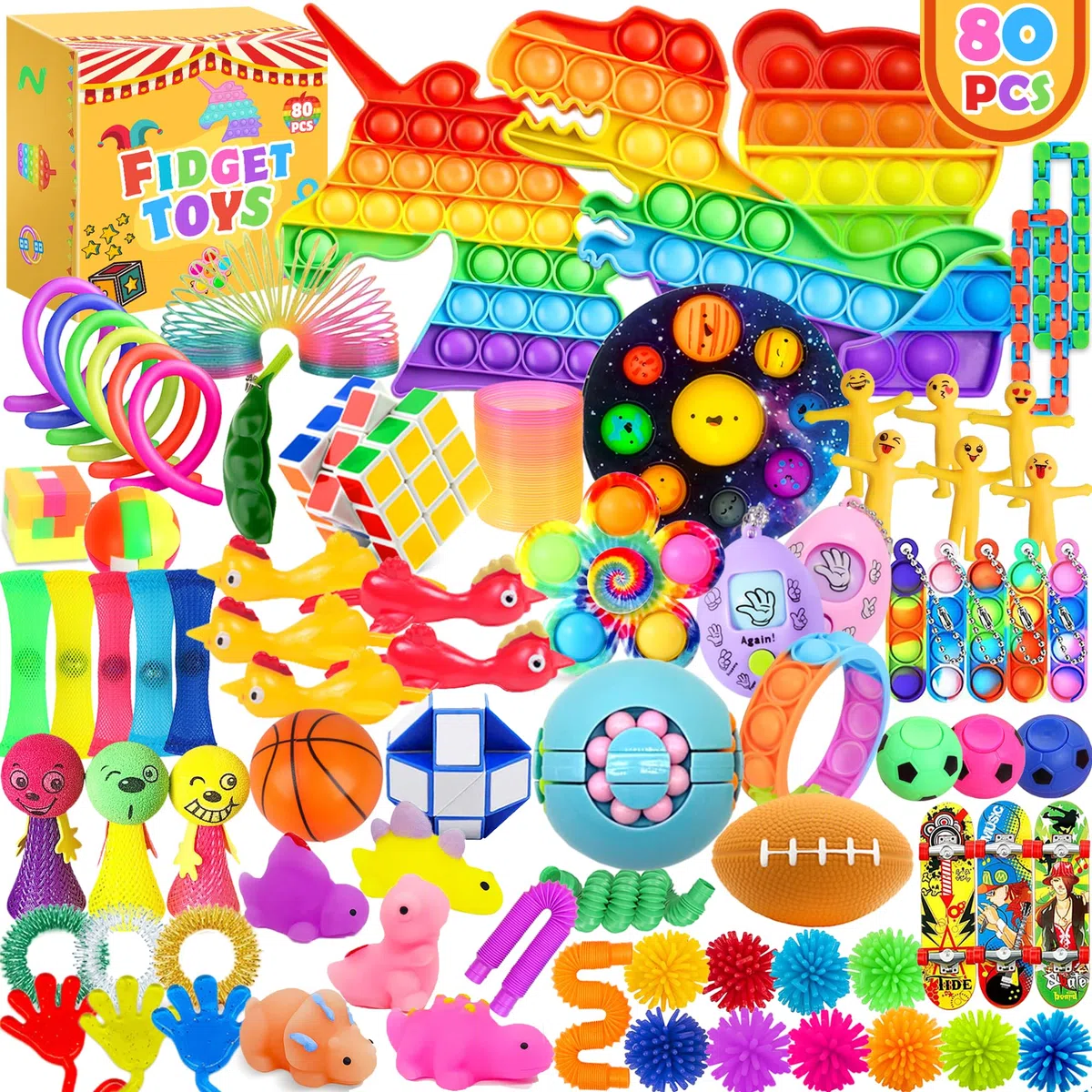 Chennyfun Fidget Toy Set, 80Pezzi Fidget Toys Pack, Mini Squeeze Toys Cubo Magico,Unicorno Giochi Sensoriali Anti Ansia e Stress è Adatta per Adulti e Bambini, può Essere Usata Come Regali per Feste
