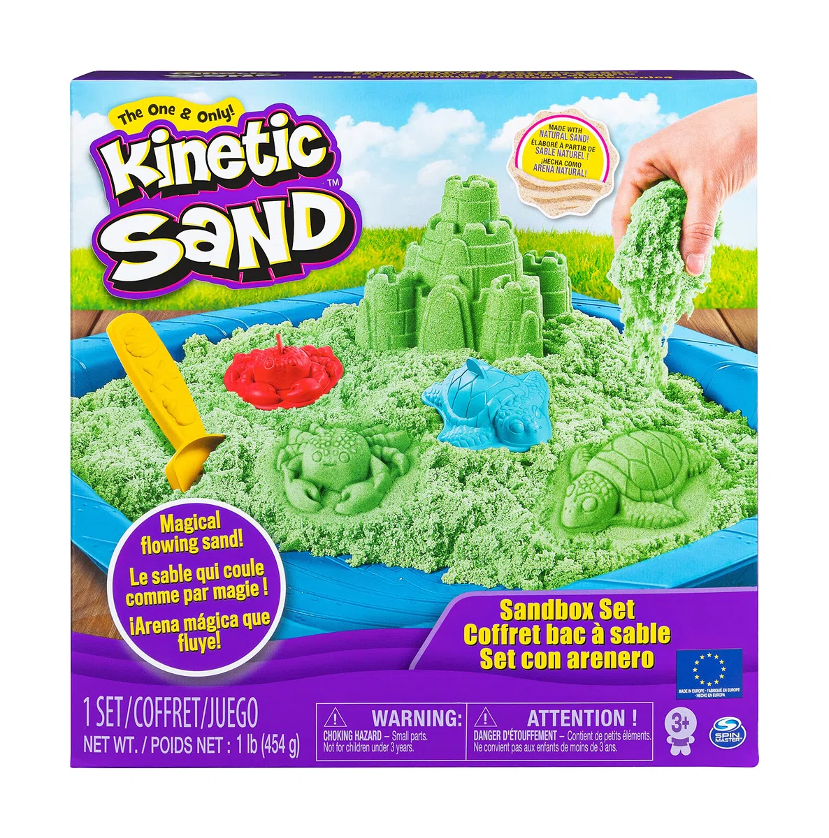 Kinetic Sand Playset Castelli di Sabbia Sabbia cinetica con vaschetta Sabbia magica Sabbia colorata a sorpresa 454gr 3 formine incluse Giocattoli per bambini e bambine 3 anni