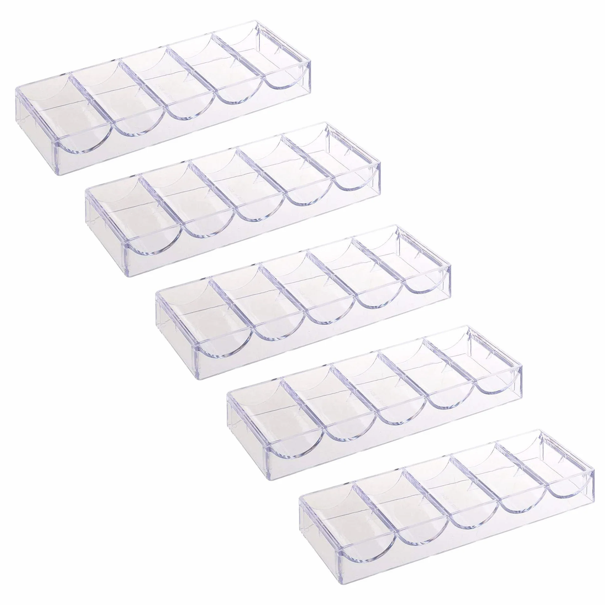 POFET 5 pz Acrilico Poker Chips Vassoio 100 Chips Storage Case per Partito Casinò Casino Gioco 20.5 x 7.8 x 2.8 cm senza copertura