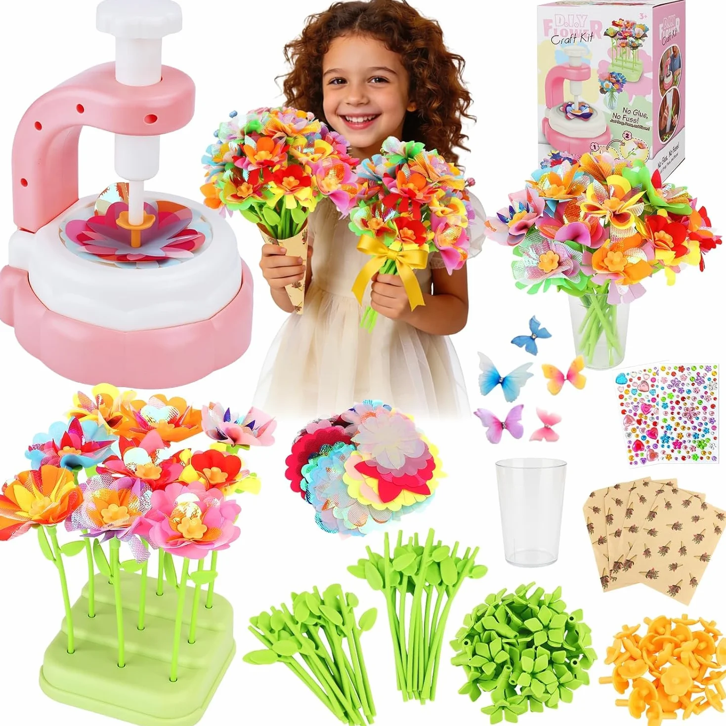 TOSUTO Il Laboratorio dei Fiori,Bouquet Fiori Bambini,Giocattolo Creativo con Macchina per la Produzione di Fiori Bambini,Bouquet Esclusivi per Ragazze dai 3 ai 9 Anni e Regalo di Compleanno - Rosa