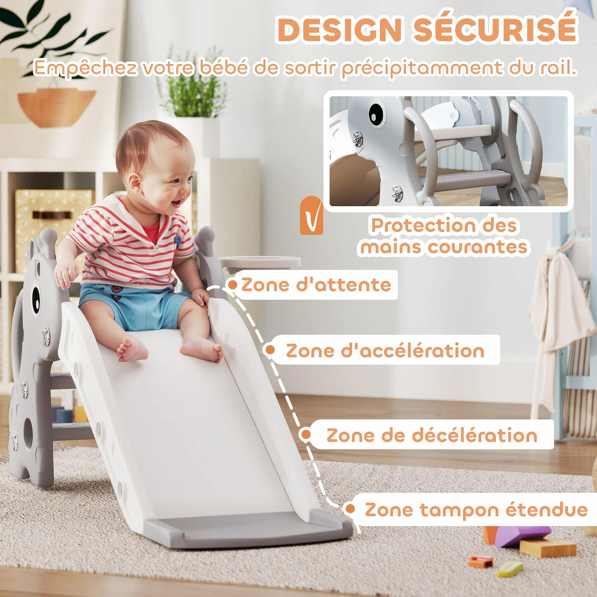 AIYAPLAY Scivolo per bambini 3 in 1 a forma di giraffa con canestro da basket, arrampicata e pallone, scivolo interno per bambini da 1 a 3 anni, 106 x 51,5 x 52 cm, grigio