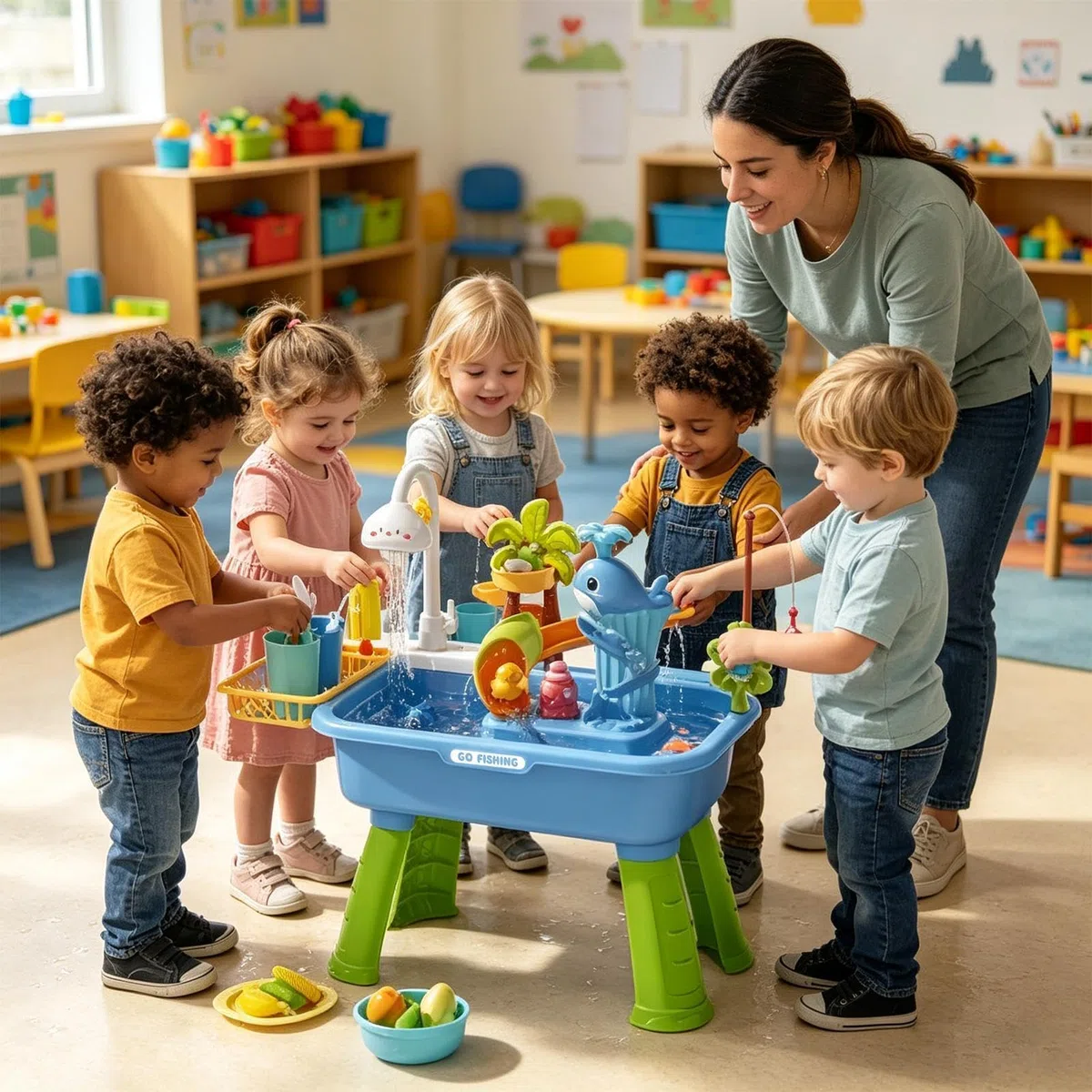 Generisch - Tavolo da gioco per bambini, per esterni, con pompa 'acqua, lavello 4 in 1 con acqua corrente e una pompa, per bambini con , tavolo da gioco d'acqua, giocattolo d'acqua, ABS