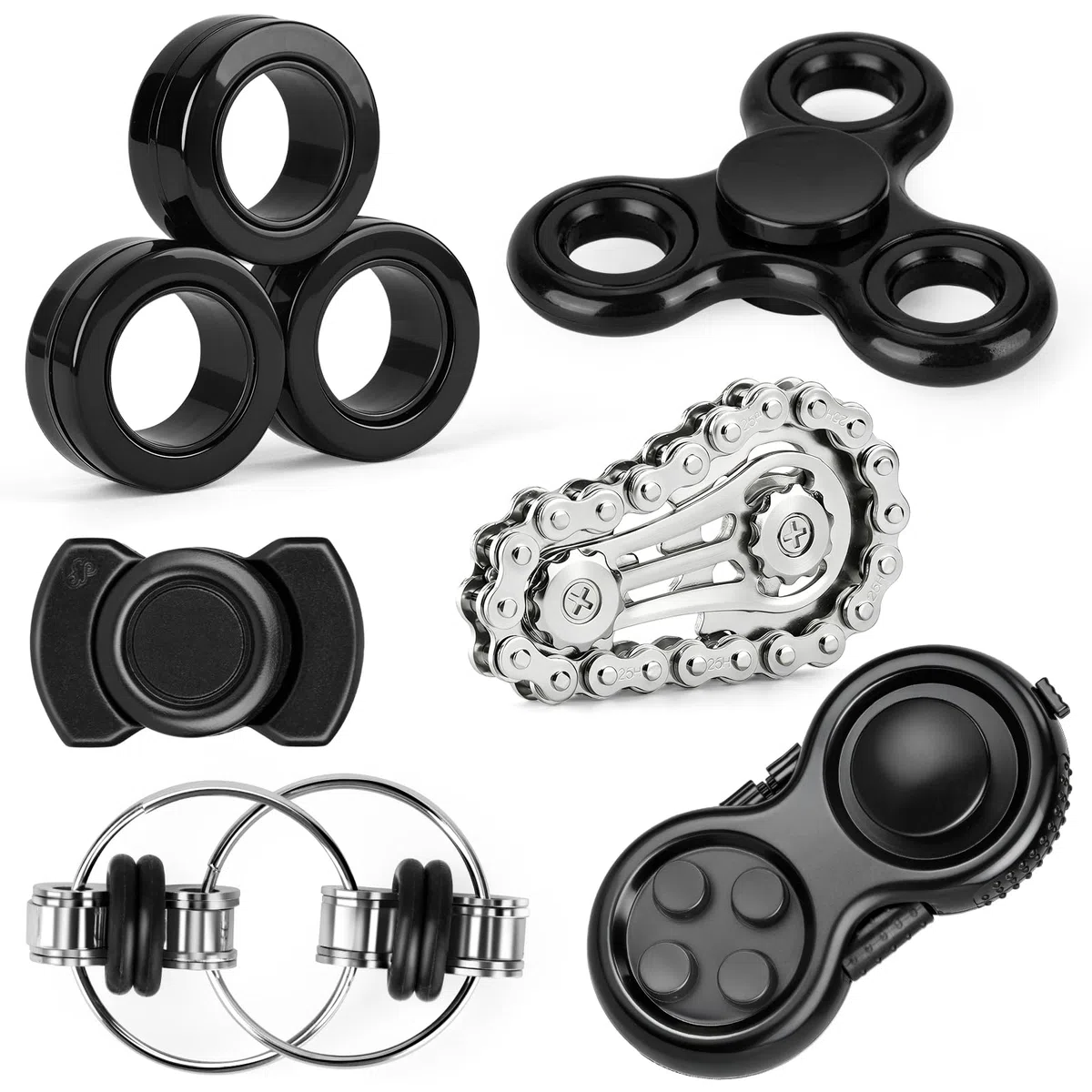 8 pezzi giocattolo per adulti e adolescenti – Spinner magnetico metallico per le classi, lo stress e l‘ansia Set di giocattoli con anello sensoriale adatto all’autismo e all’ADHD | Fantastici giocattoli da scrivania per alleviare lo stress e l'ansia, anel