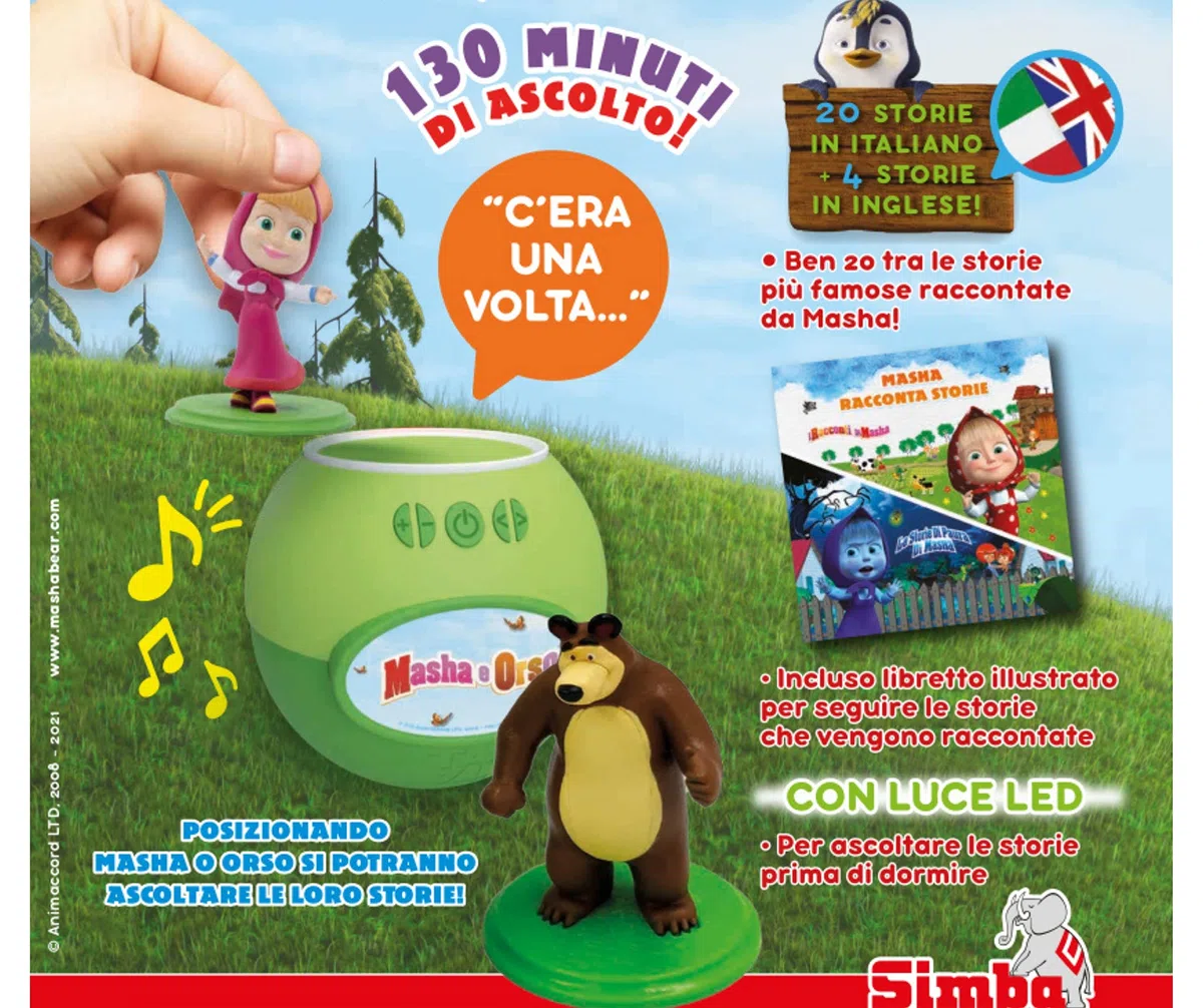 Simba - Masha Racconta Storie - 7101100076, + 3 Anni, Cassa Speaker Inclusi 2 Personaggi 130 Minuti con 24 Storie di Masha, USB, Italiano e Inglese
